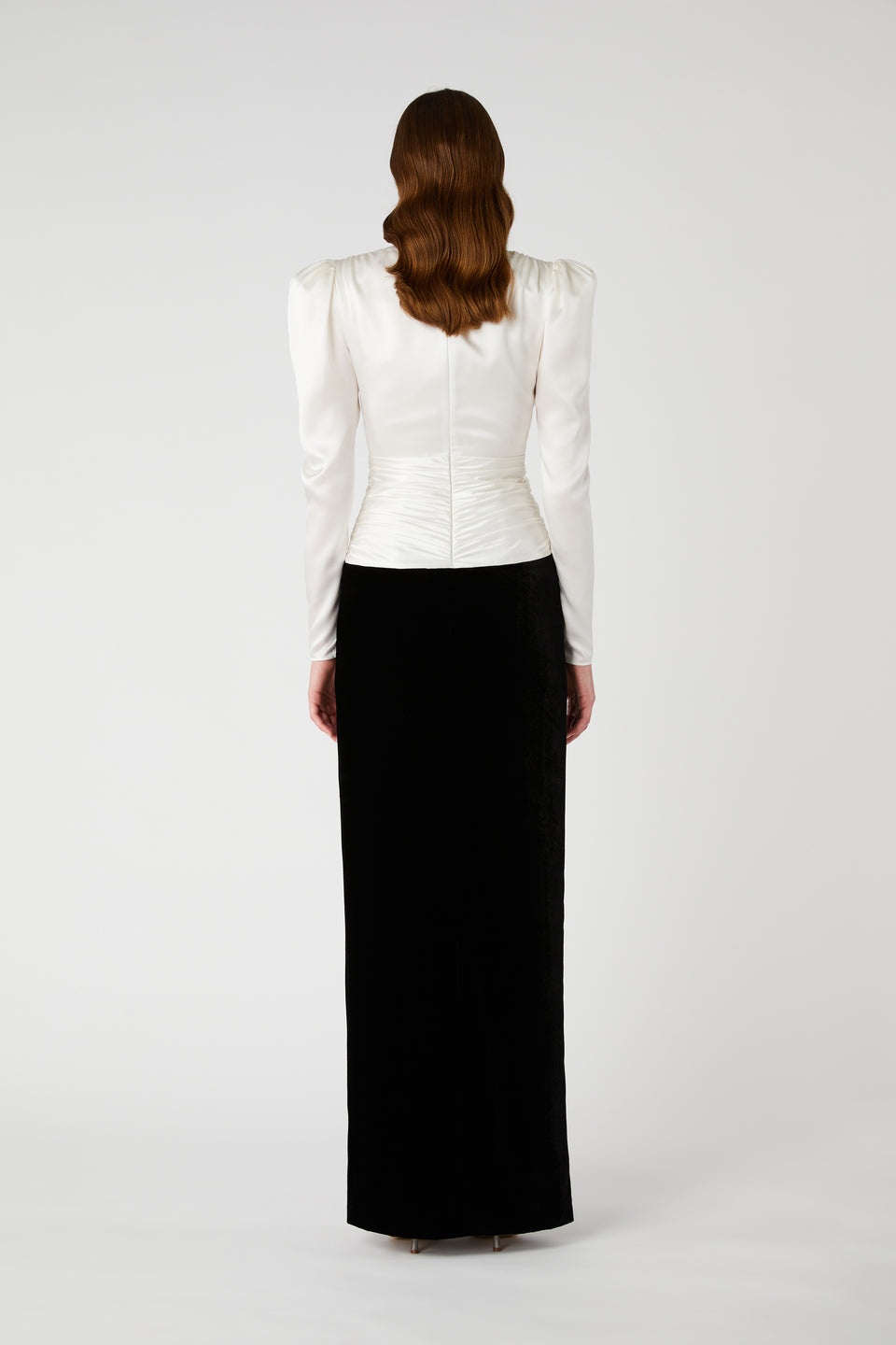 VELVET AND SILK SATIN DRESS WITH BOW AND SPLIT - 5