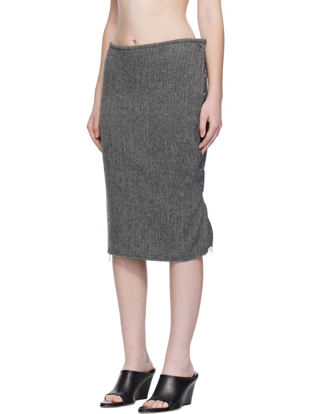 Gray Twisted Midi Skirt - 4