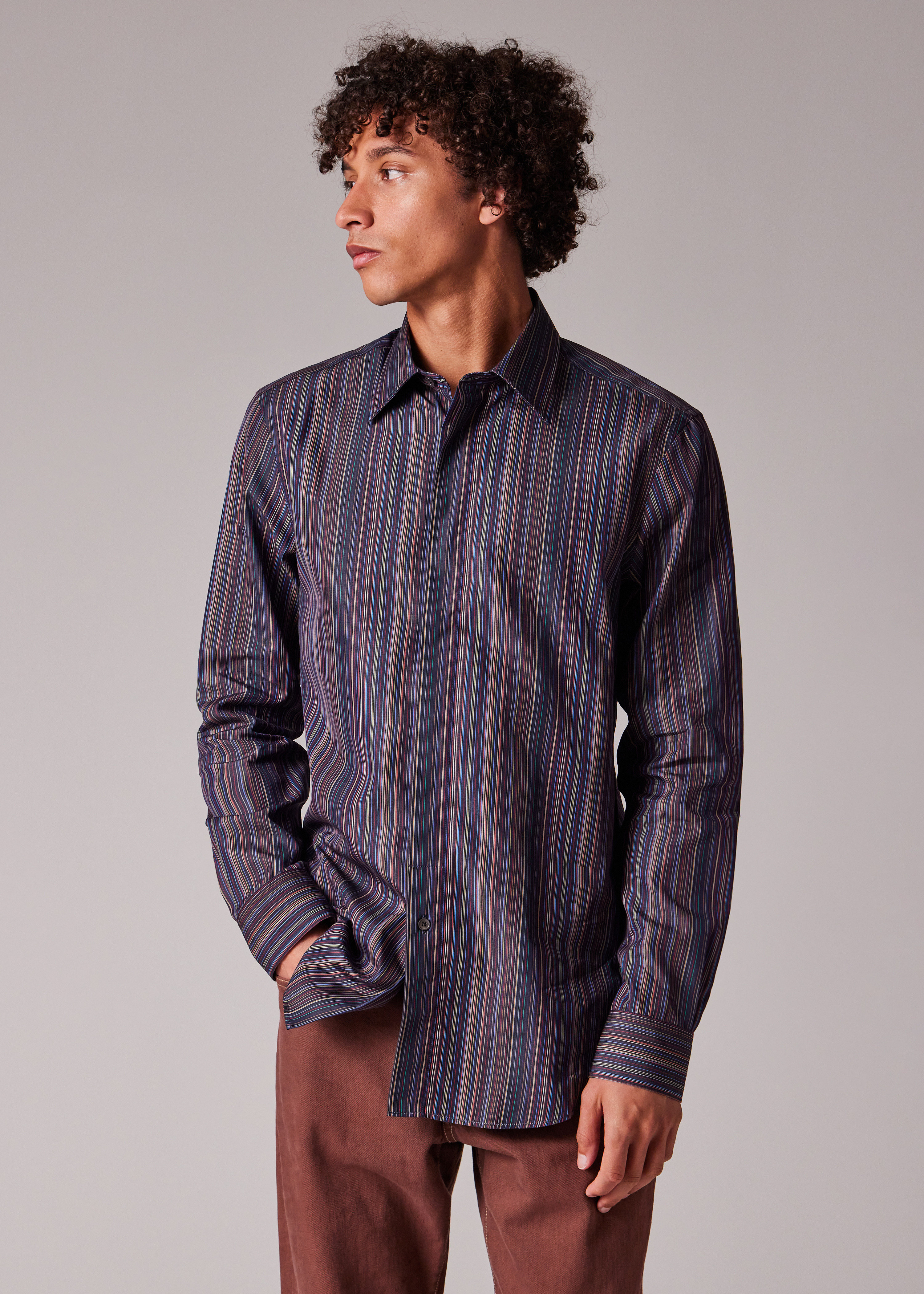 Slim-Fit Navy 'Signature Stripe' Fly Front Shirt - 3