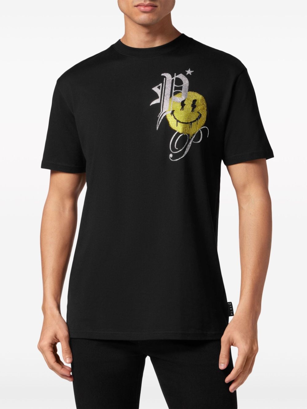 rhinestone-logo cotton T-shirt - 3
