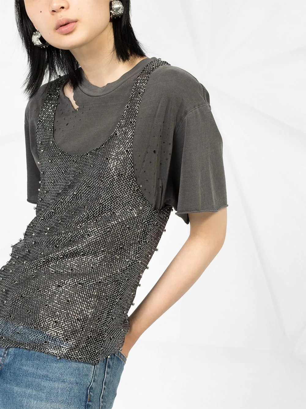 chain link embellished sleeveless top - 3