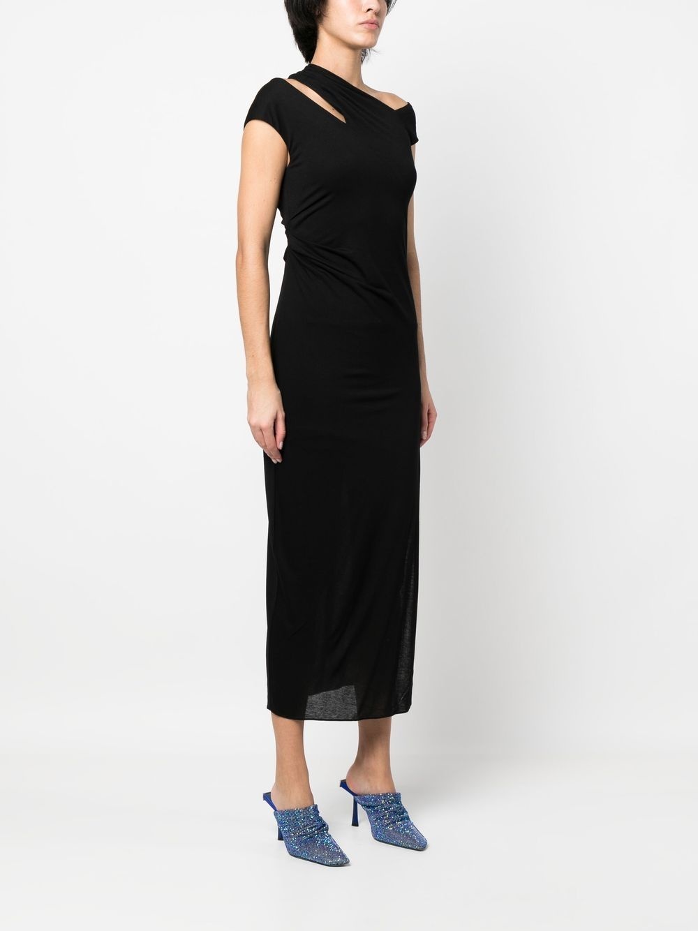 asymmetric jersey midi-dress - 3