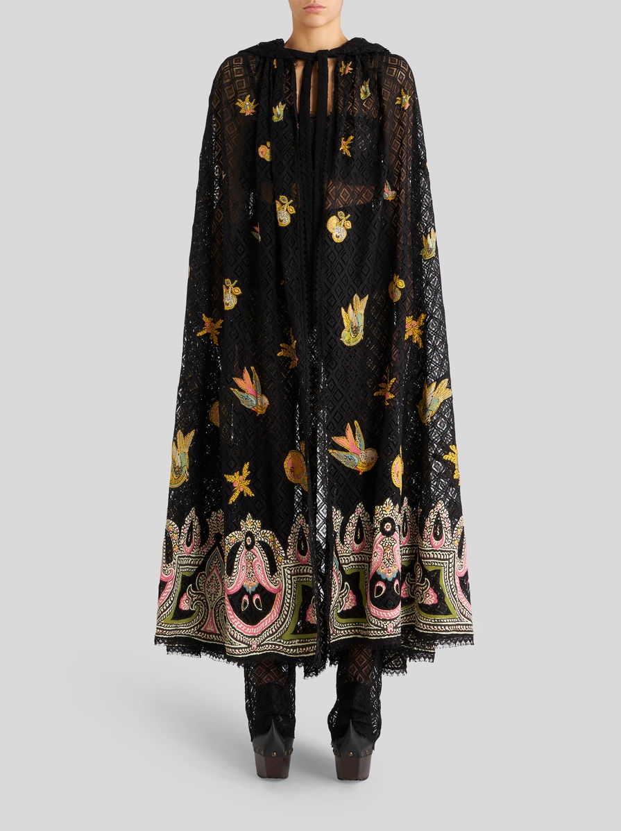 LACE CAPE WITH EMBROIDERY AND INTARSIA - 3