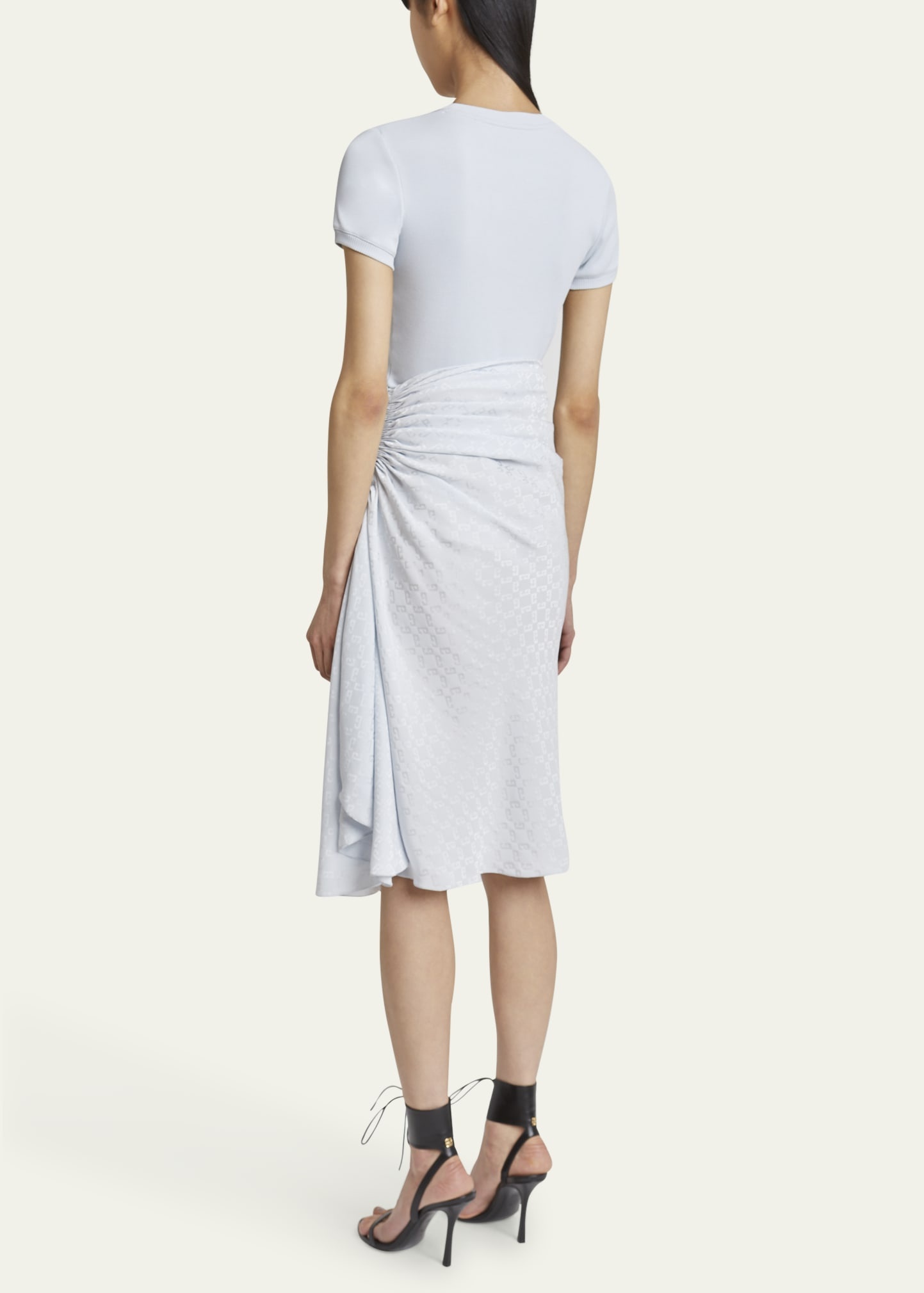 Ruched Monogram Draped Silk Midi Dress - 3