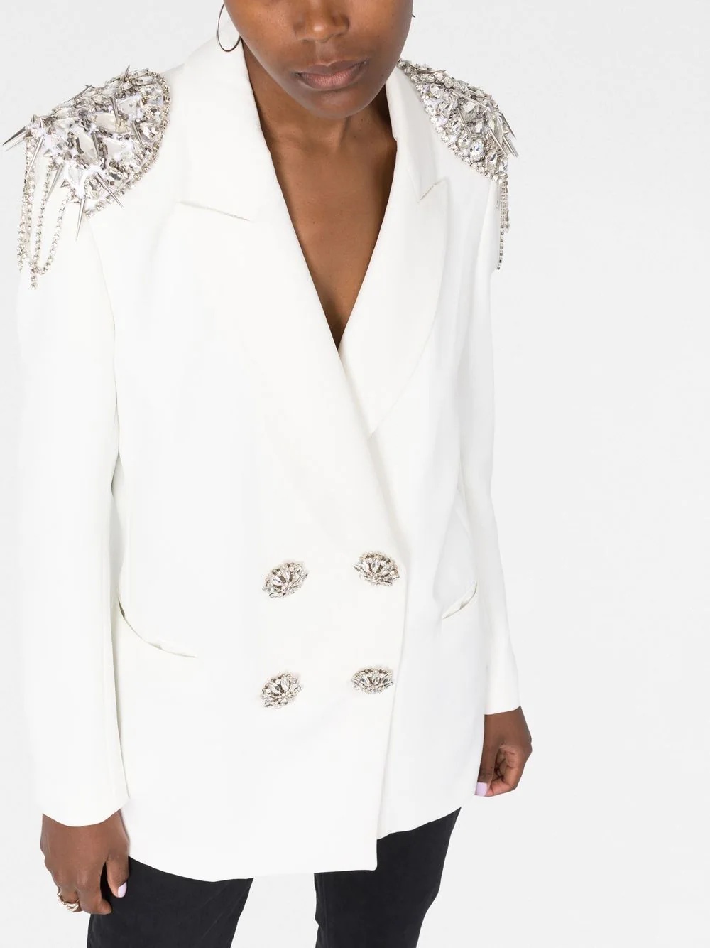 crystal-embellished double-breasted blazer - 5