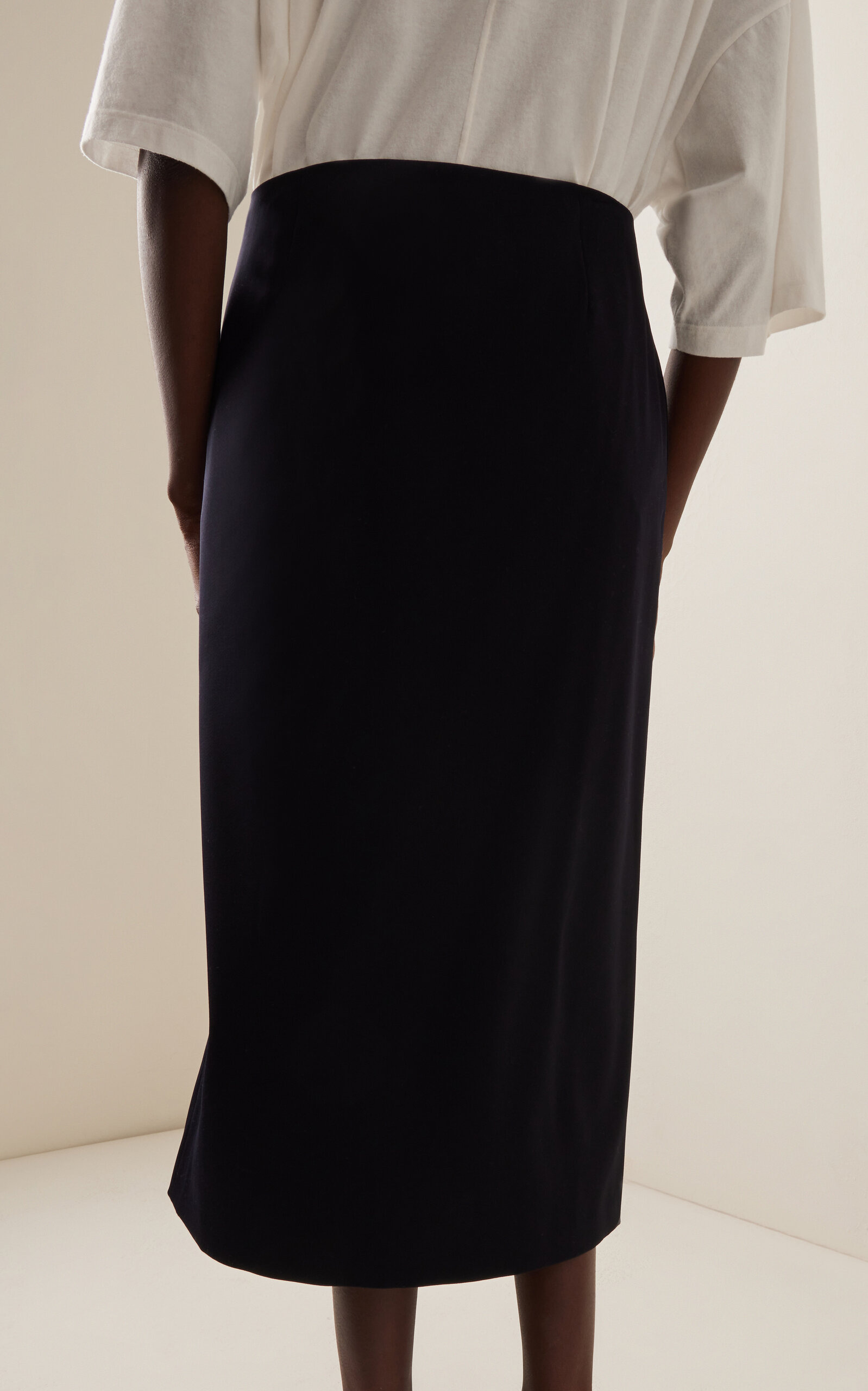 Kavi Wrapped Wool Column Midi Skirt black - 4