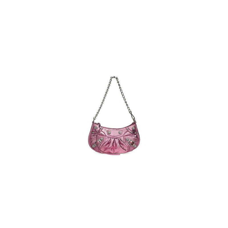 Women's Le Cagole Mini Bag With Chain Metallized With Rhinestones in Pink 1