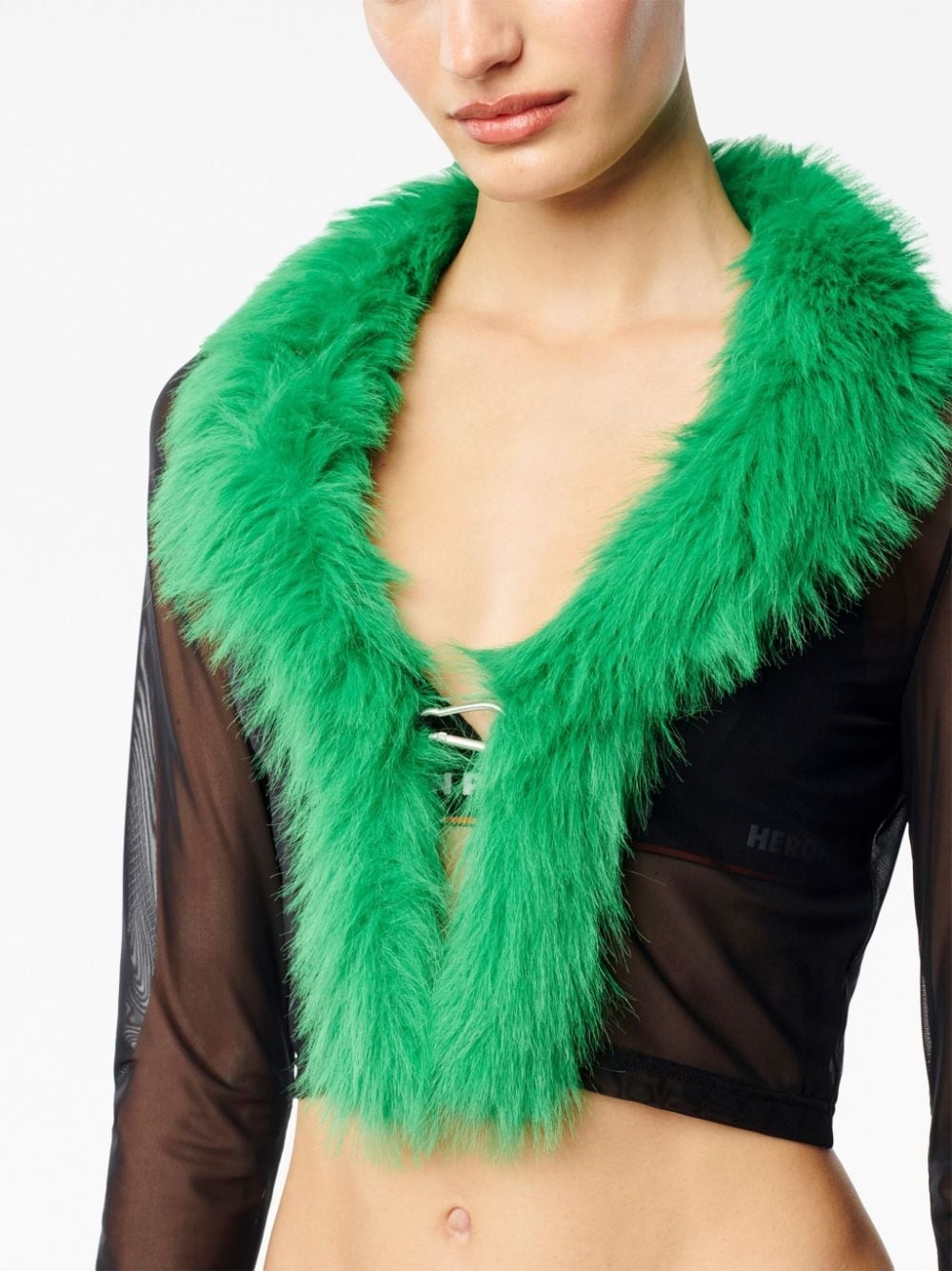 faux-fur mesh cardigan - 5