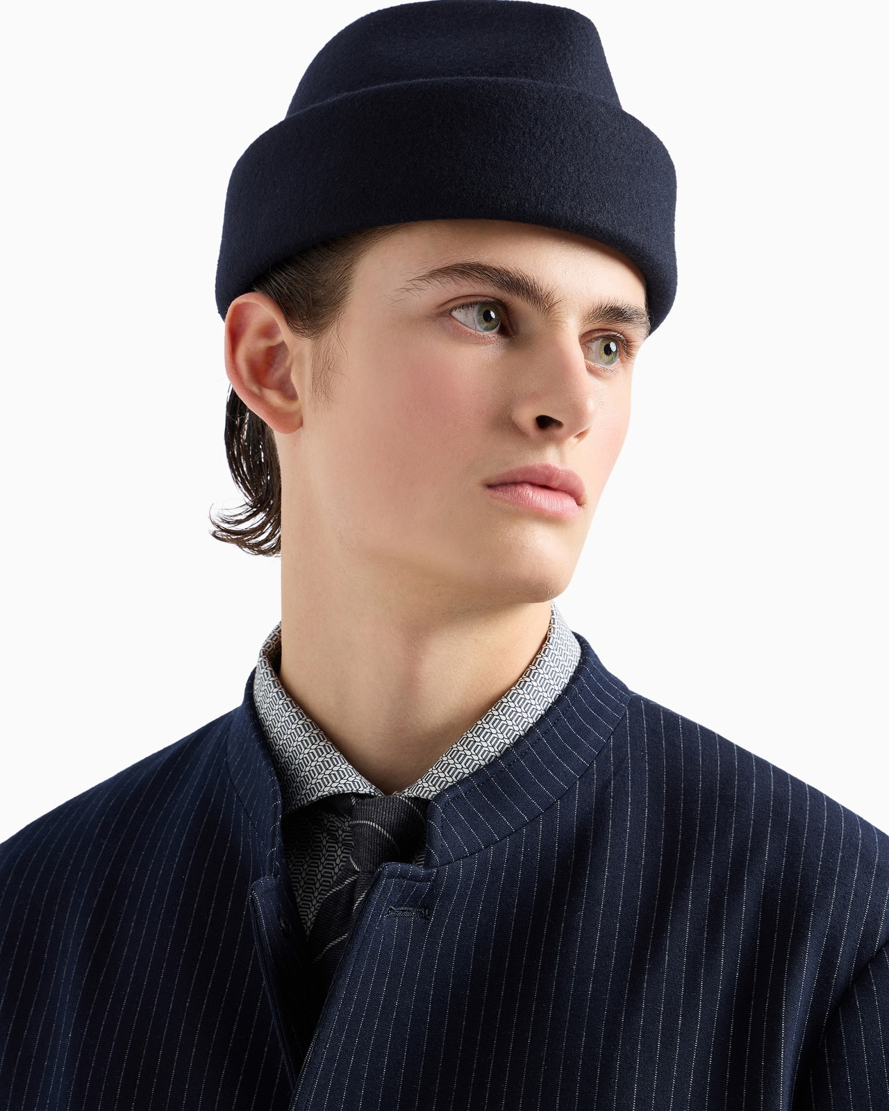 Pinstriped viscose-blend jersey jacket with guru collar - 5