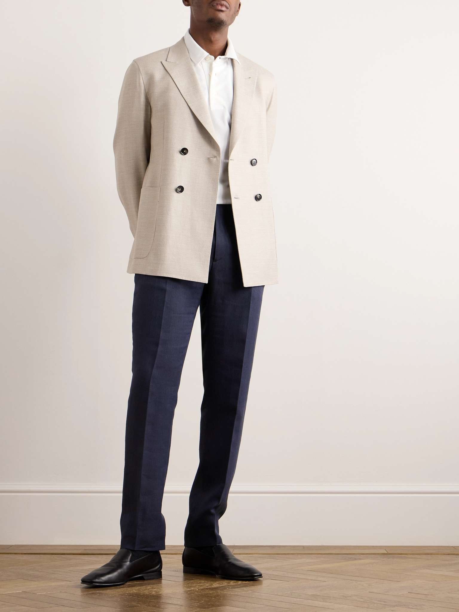 Straight-Leg Herringbone Linen Suit Trousers - 2