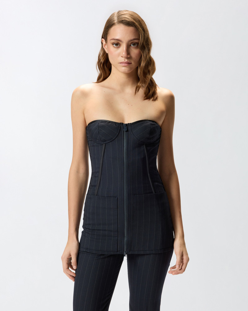 PINKO PINSTRIPE POLY WOOL BUSTIER TOP outlook