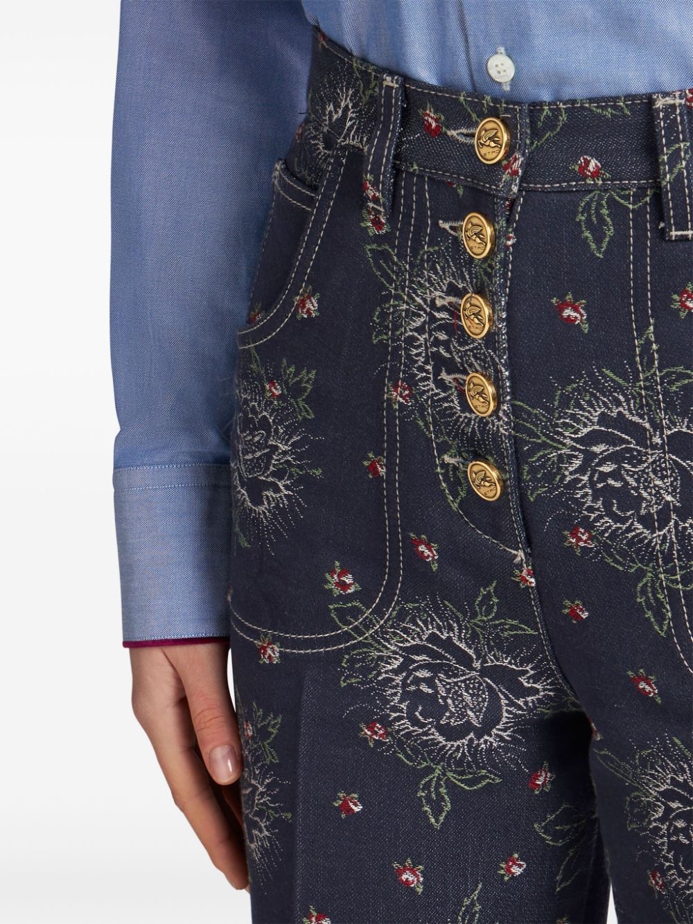 floral-jacquard flared jeans - 5