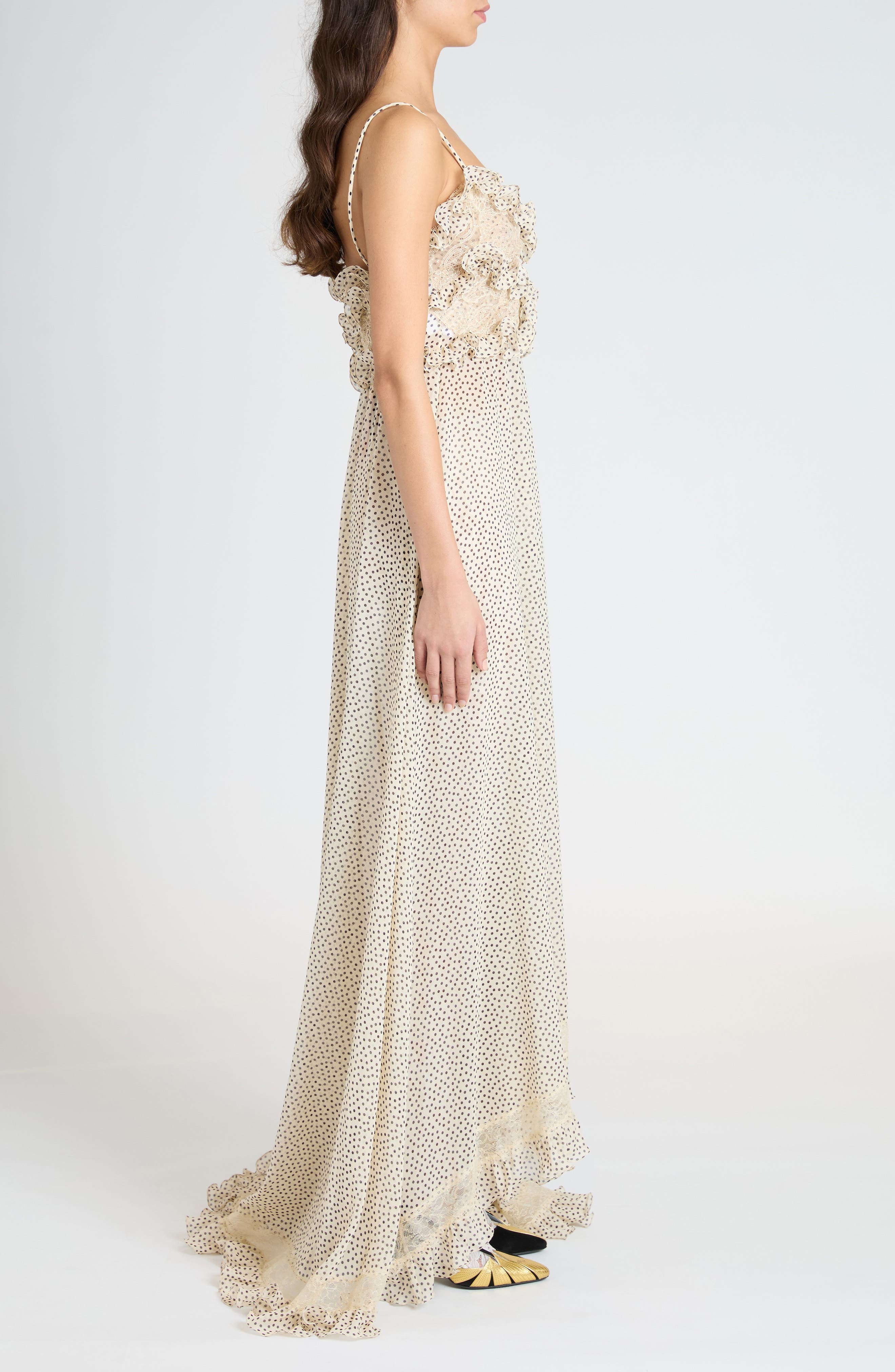 Valentino Garavani Polka Dot Ruffle Silk Georgette Gown in Betulla/Nero at Nordstrom - 3