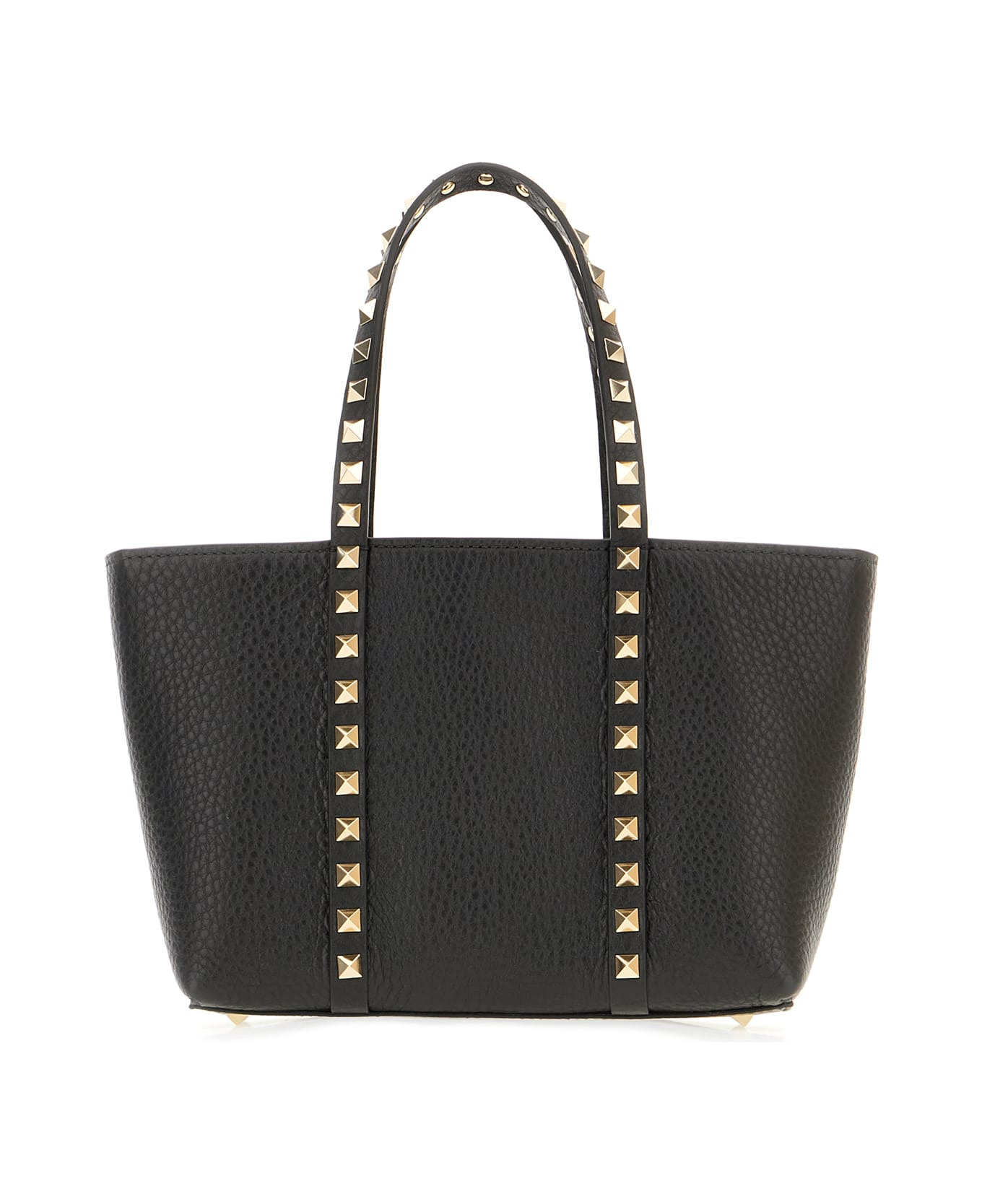 Black Leather Small Rockstud Shopping Bag - 3