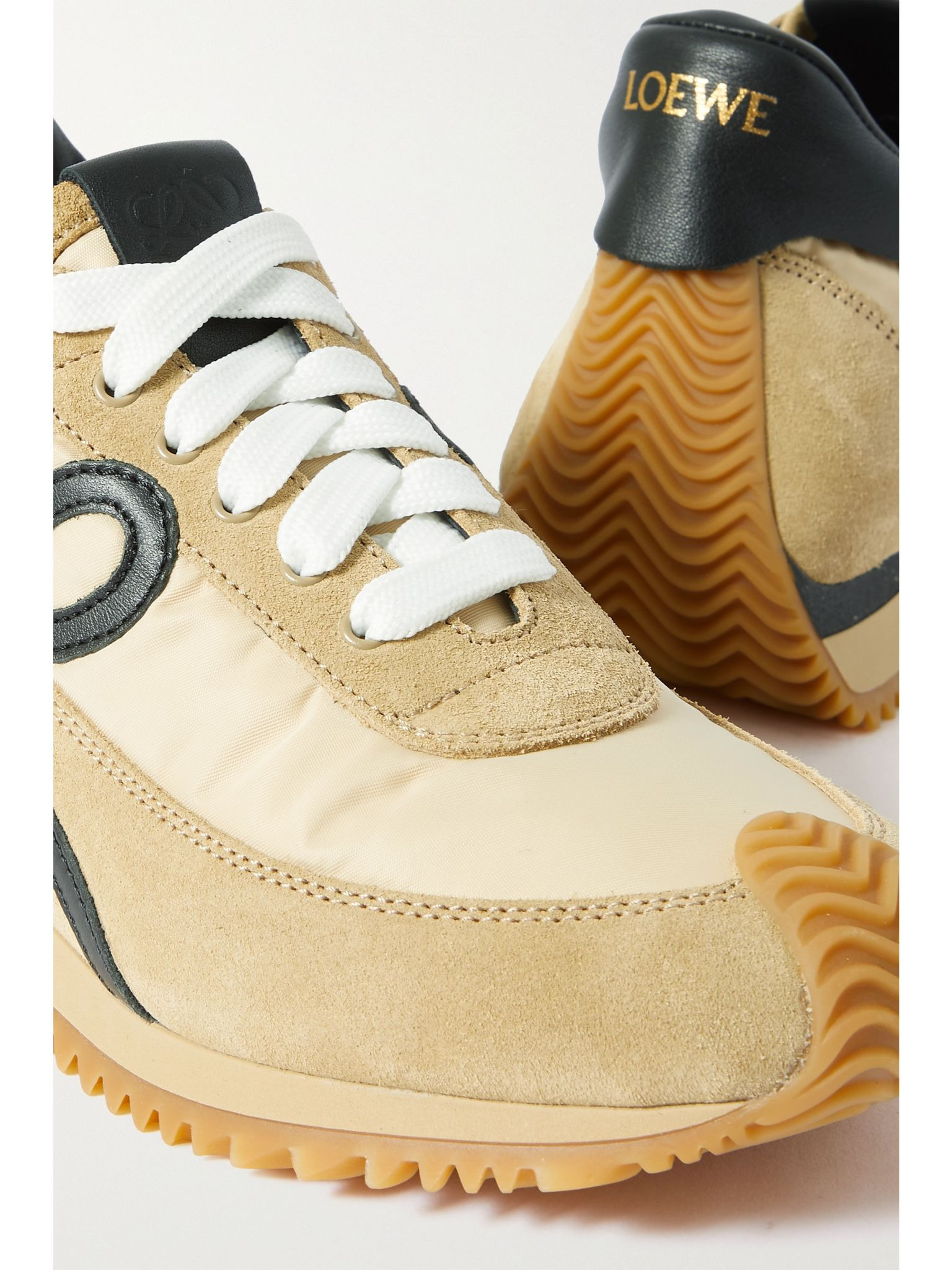 Flow logo-appliquéd shell, leather and suede sneakers Beige - 4