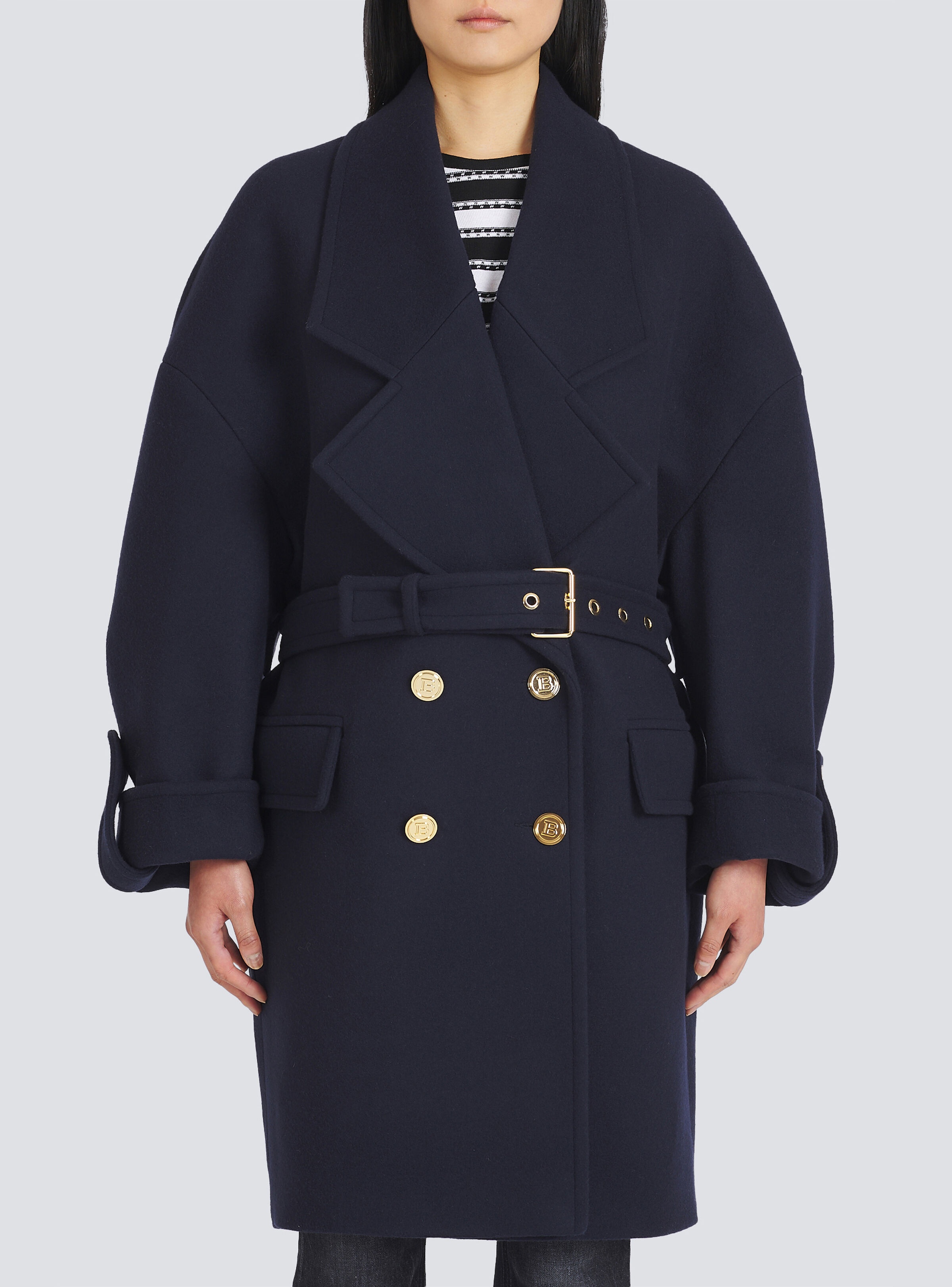 Wool and cashmere pea coat with double-breasted gold-tone buttoned fastening - 7