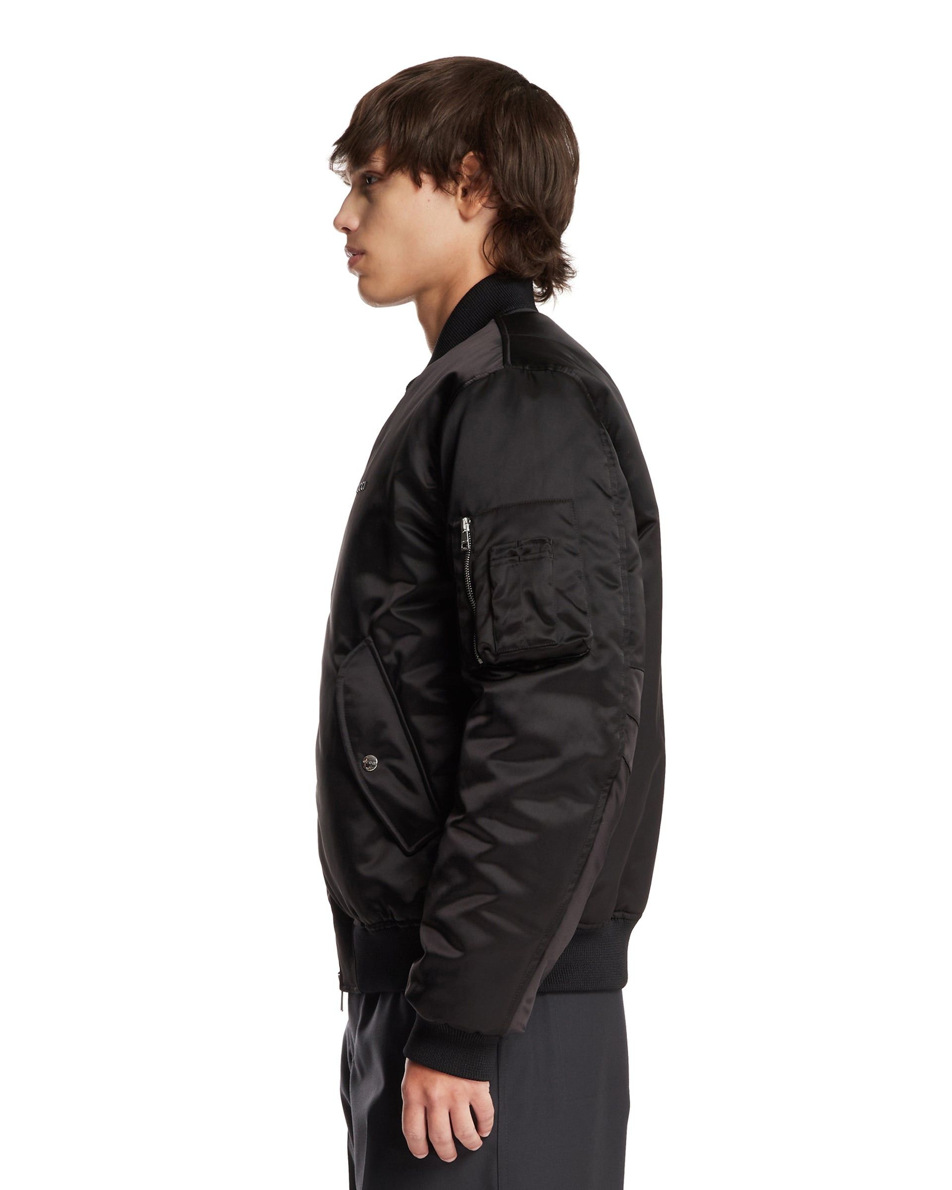 Black Nylon Canvas Bomber Jacket - 5