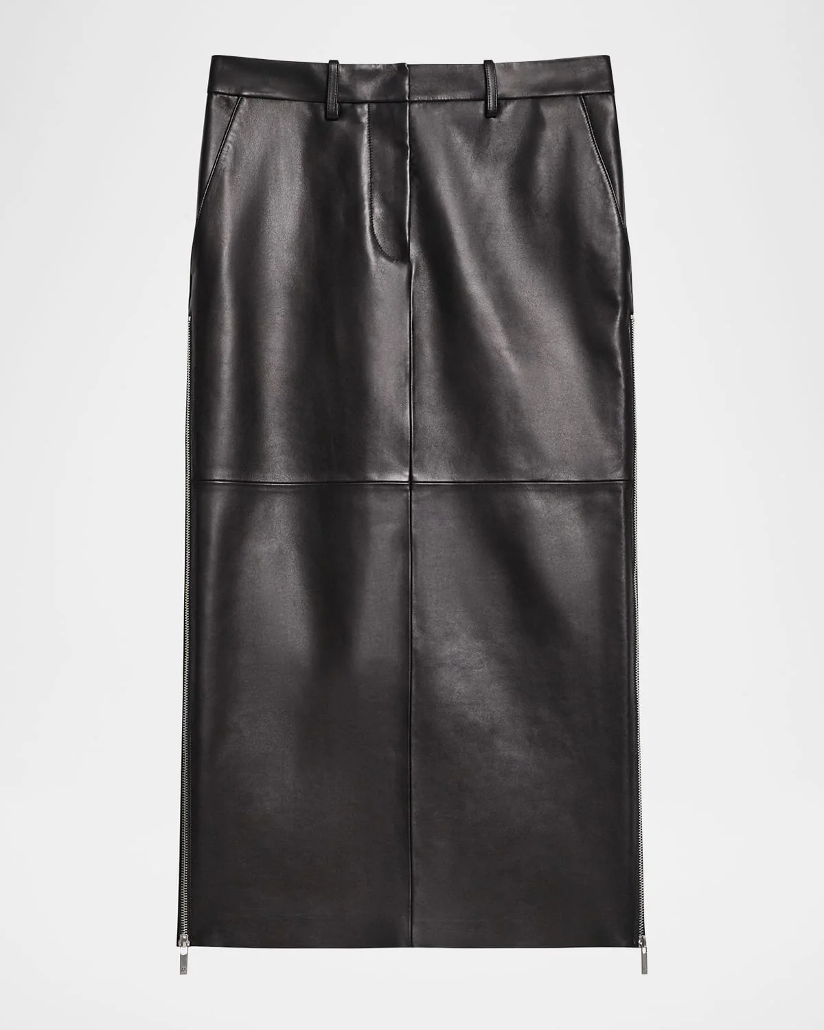 Side Zip Leather Midi Skirt - 1
