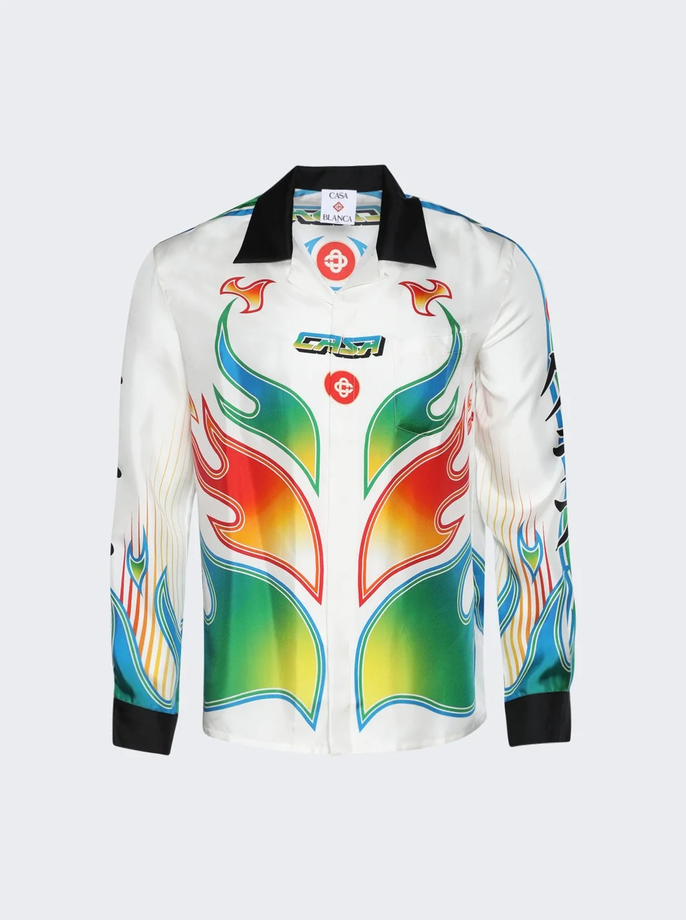 Cuban Collar Long Sleeve Shirt Flame Laurel - 1