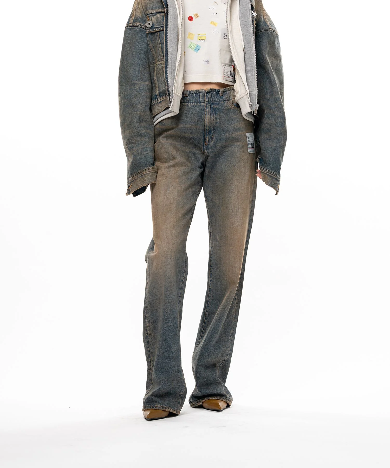 Waist Hem Denim Pants - 1