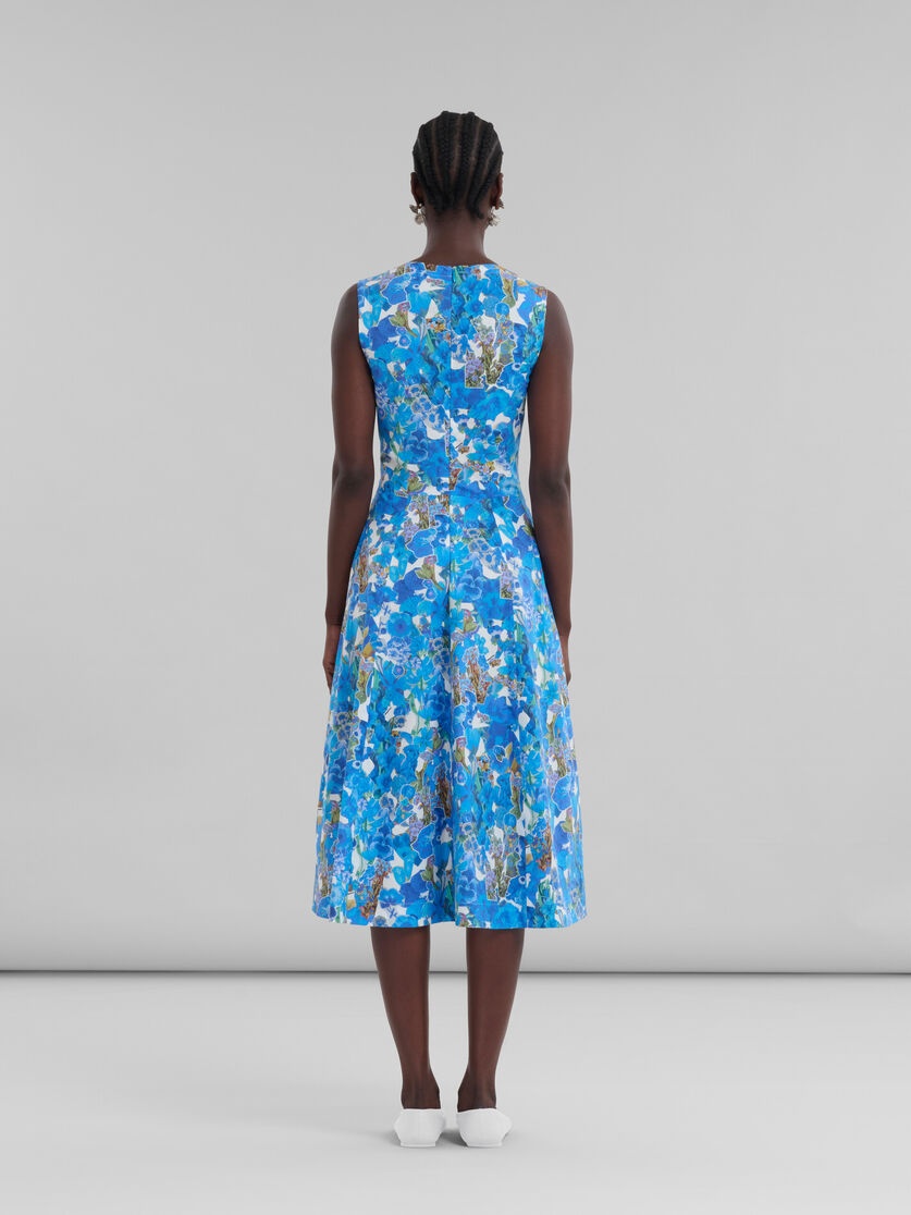 BLUE COTTON A-LINE DRESS WITH COLLAGE PRINT - 3