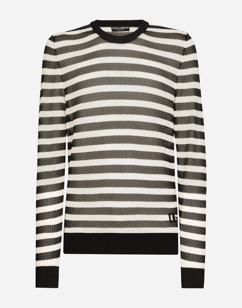 Striped-print round-neck cotton sweater - 1