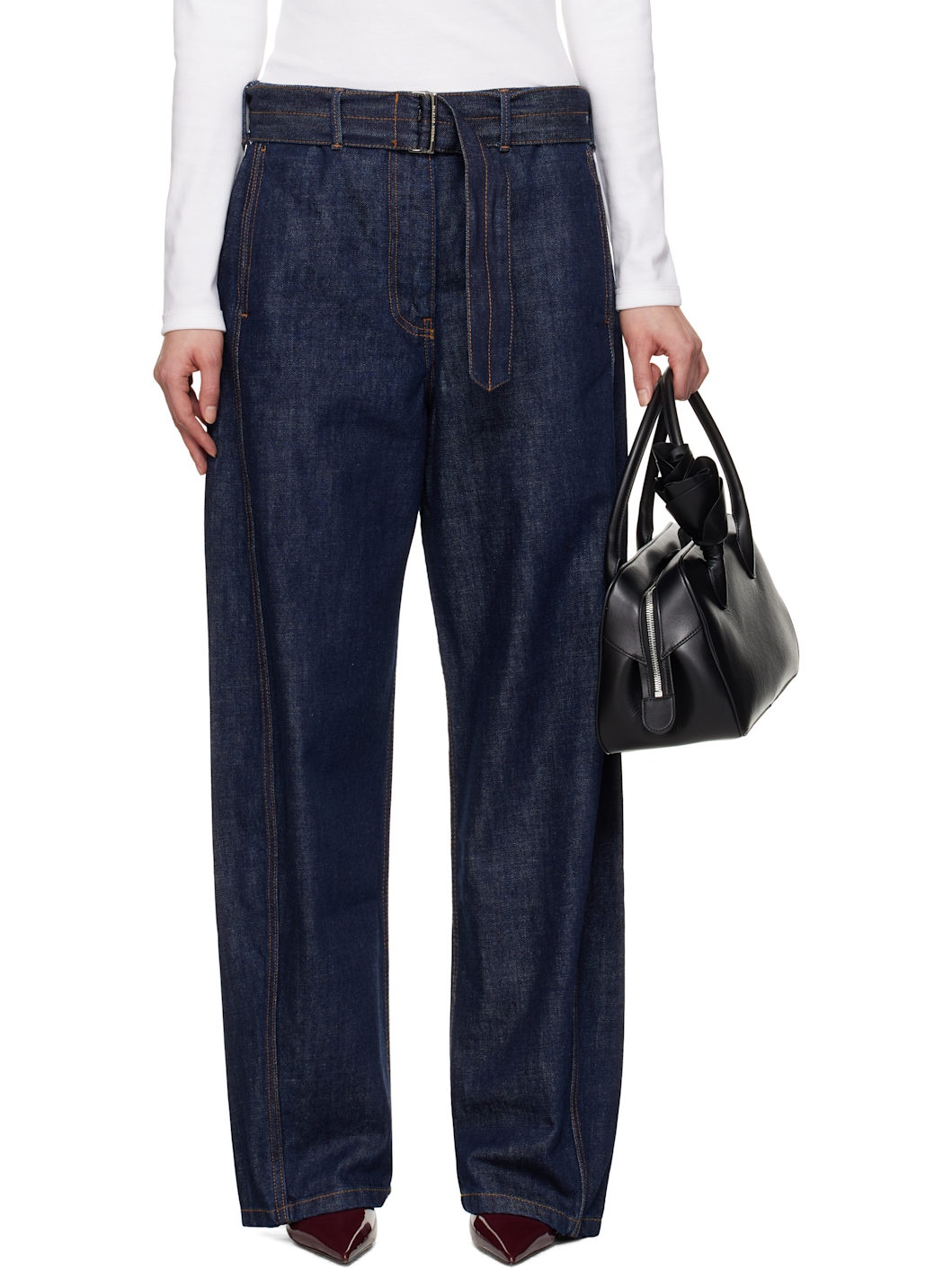 Navy Belted Loose-Fit Jeans - 1