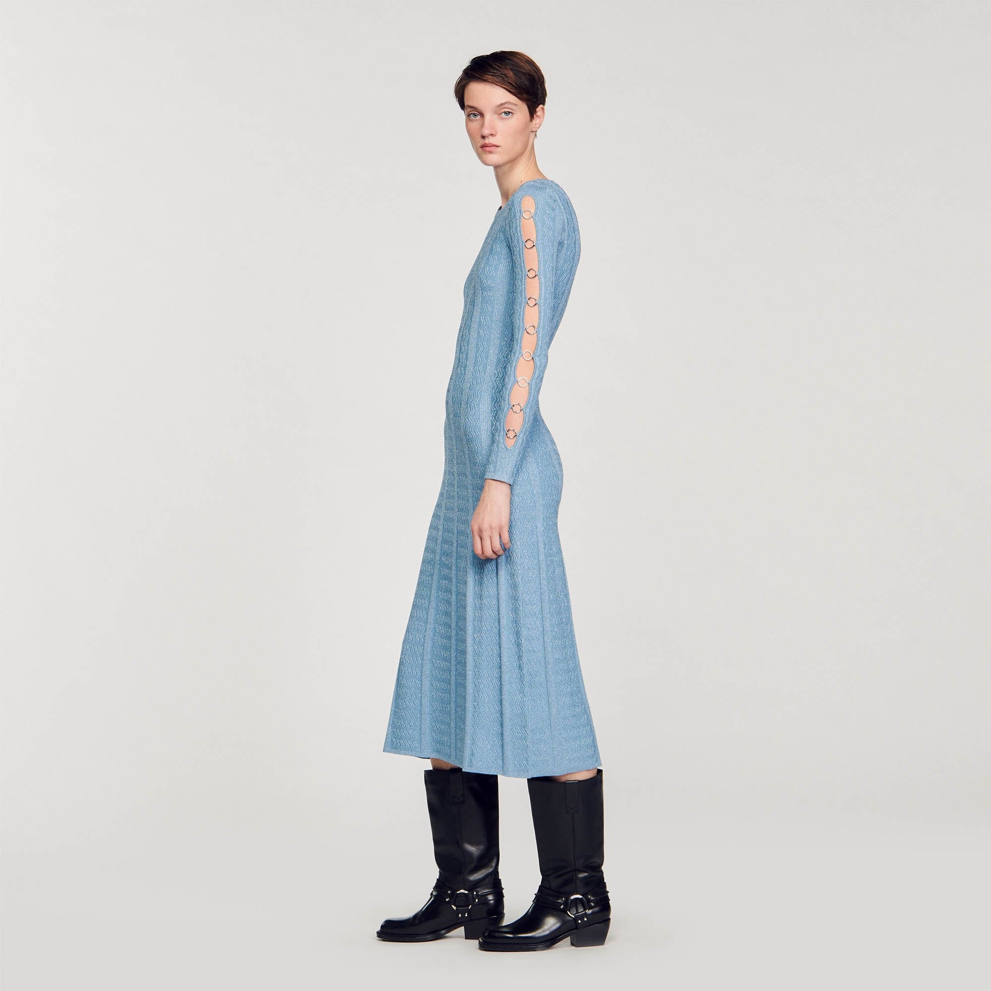 LONG-SLEEVED KNIT MIDI DRESS - 7