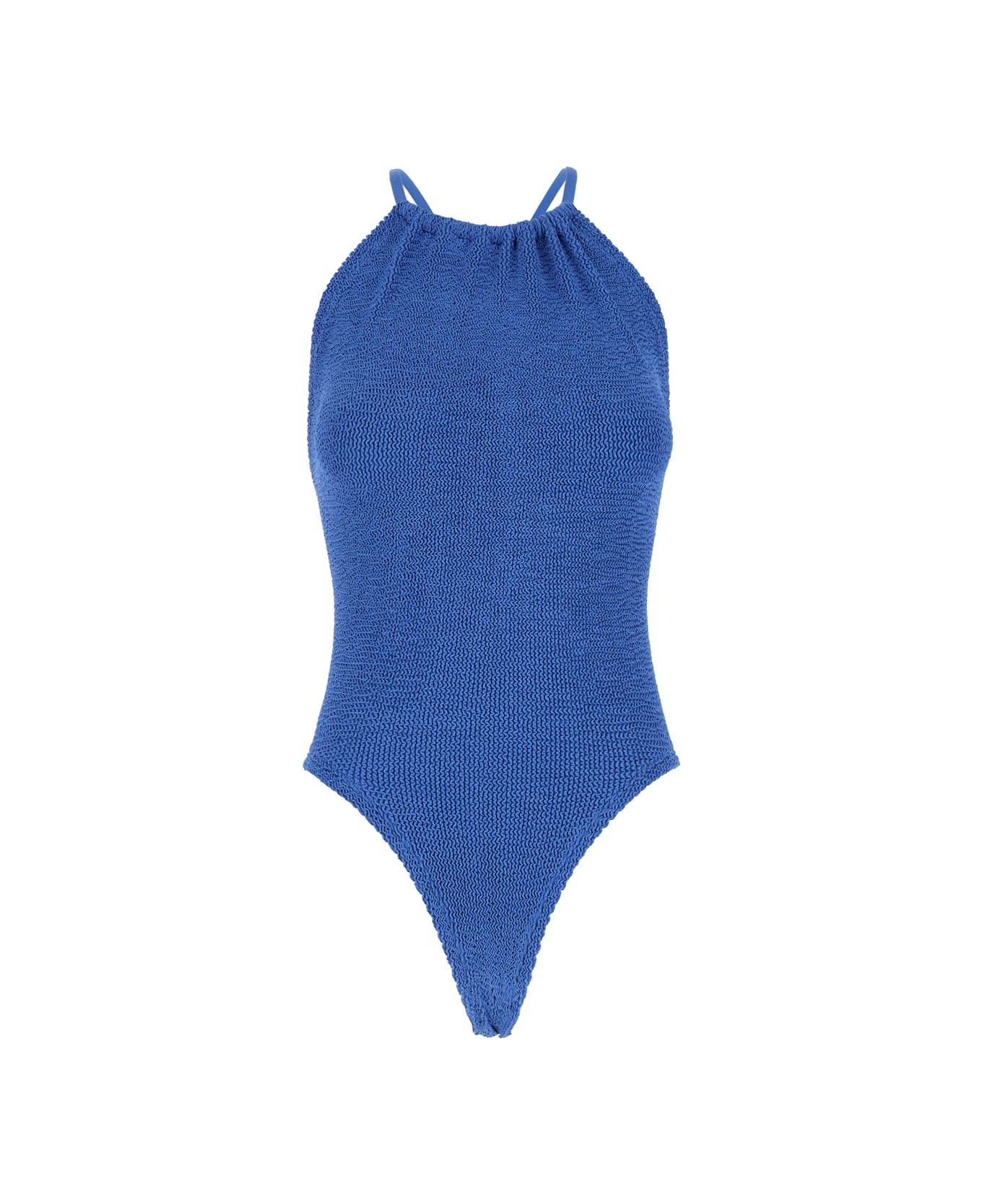 'portia' Blue Swimsuit With Criss-crossed Straps On The Rear In Tech Fabric Woman - 1
