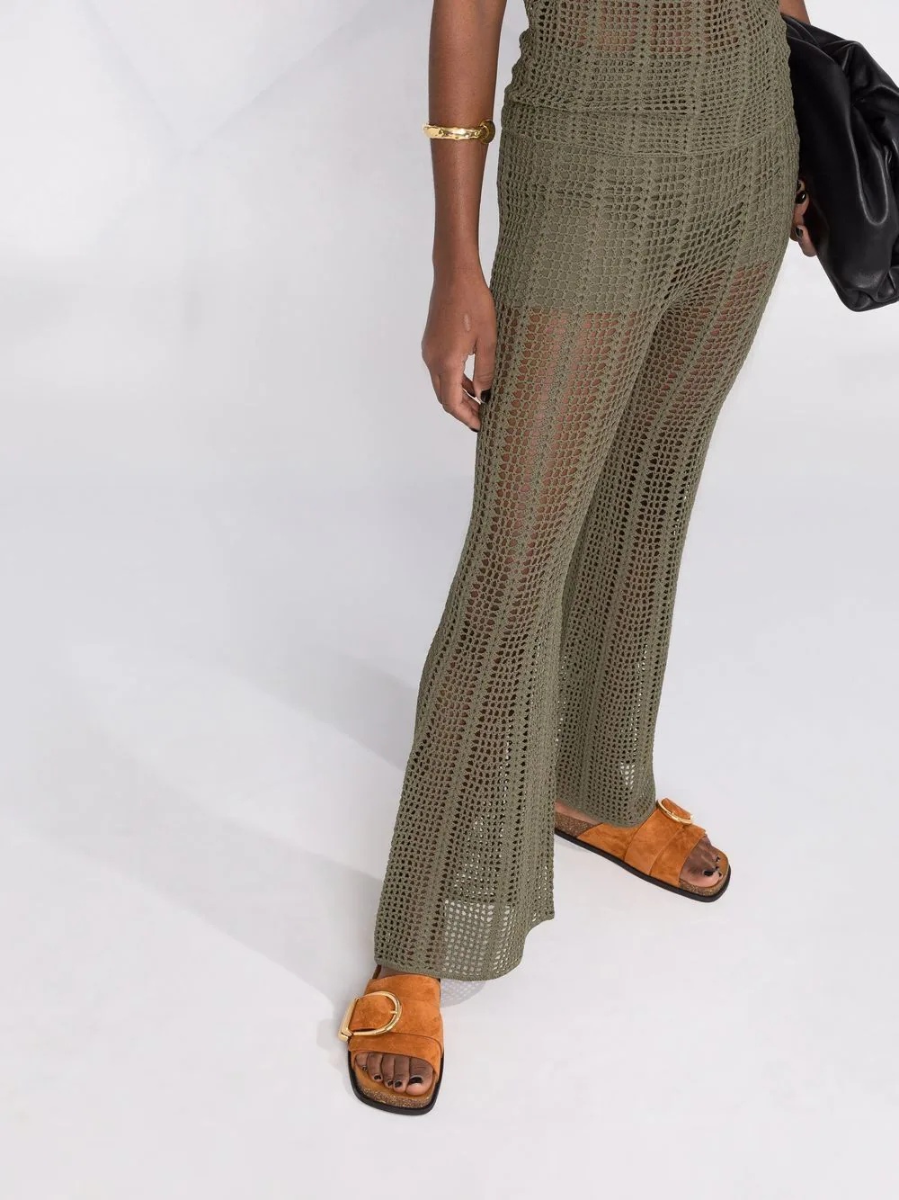 crochet-design flared trousers - 5