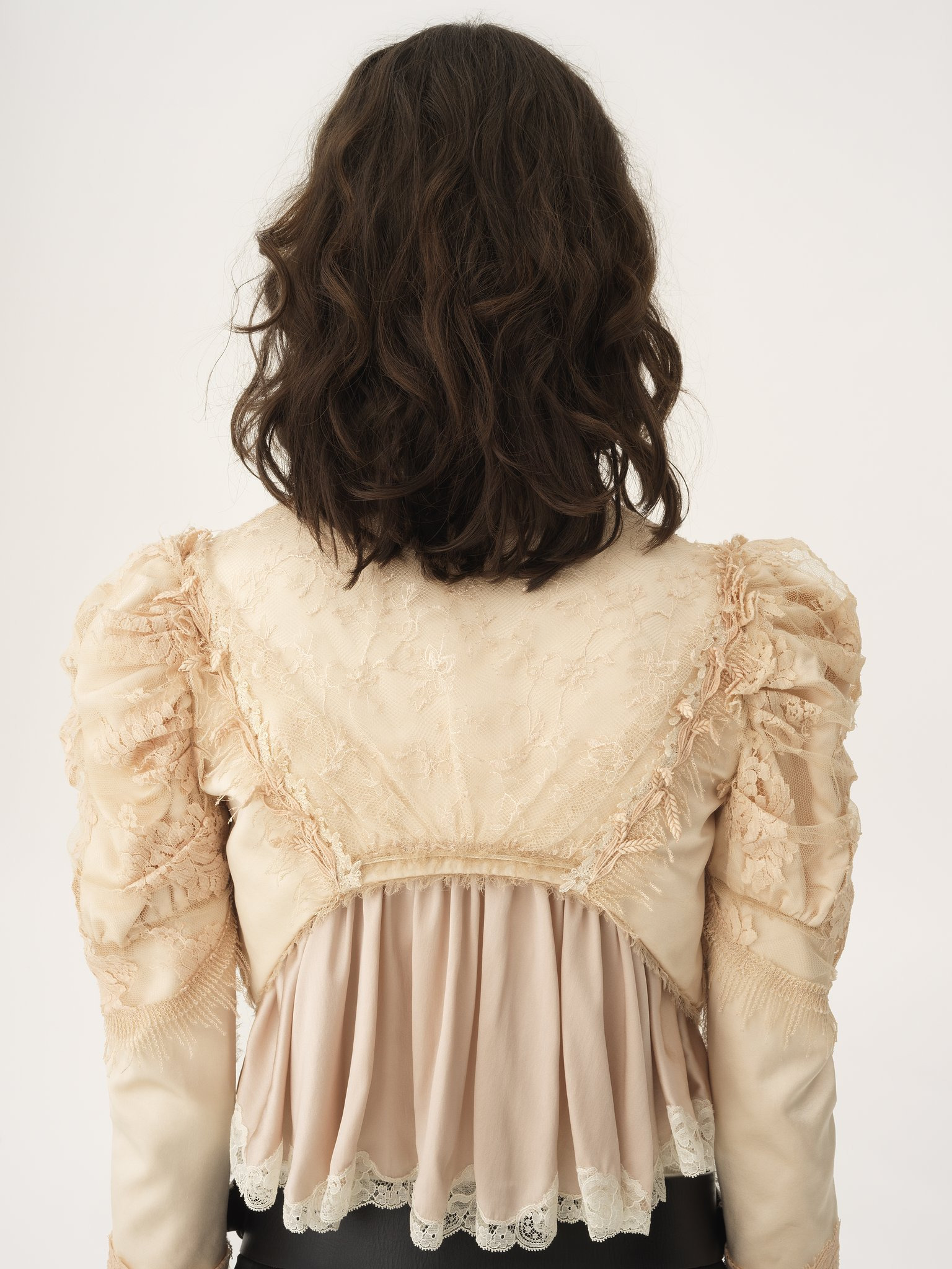 CROPPED FITTED JACKET IN SILK DUCHESS SATIN & LACE - 8