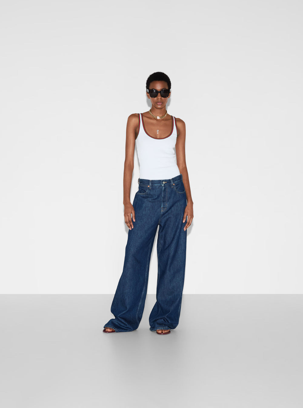 Gucci Women Blue Jeans With Logo Patch On The Rear And Wide Leg In Denim Woman - 4