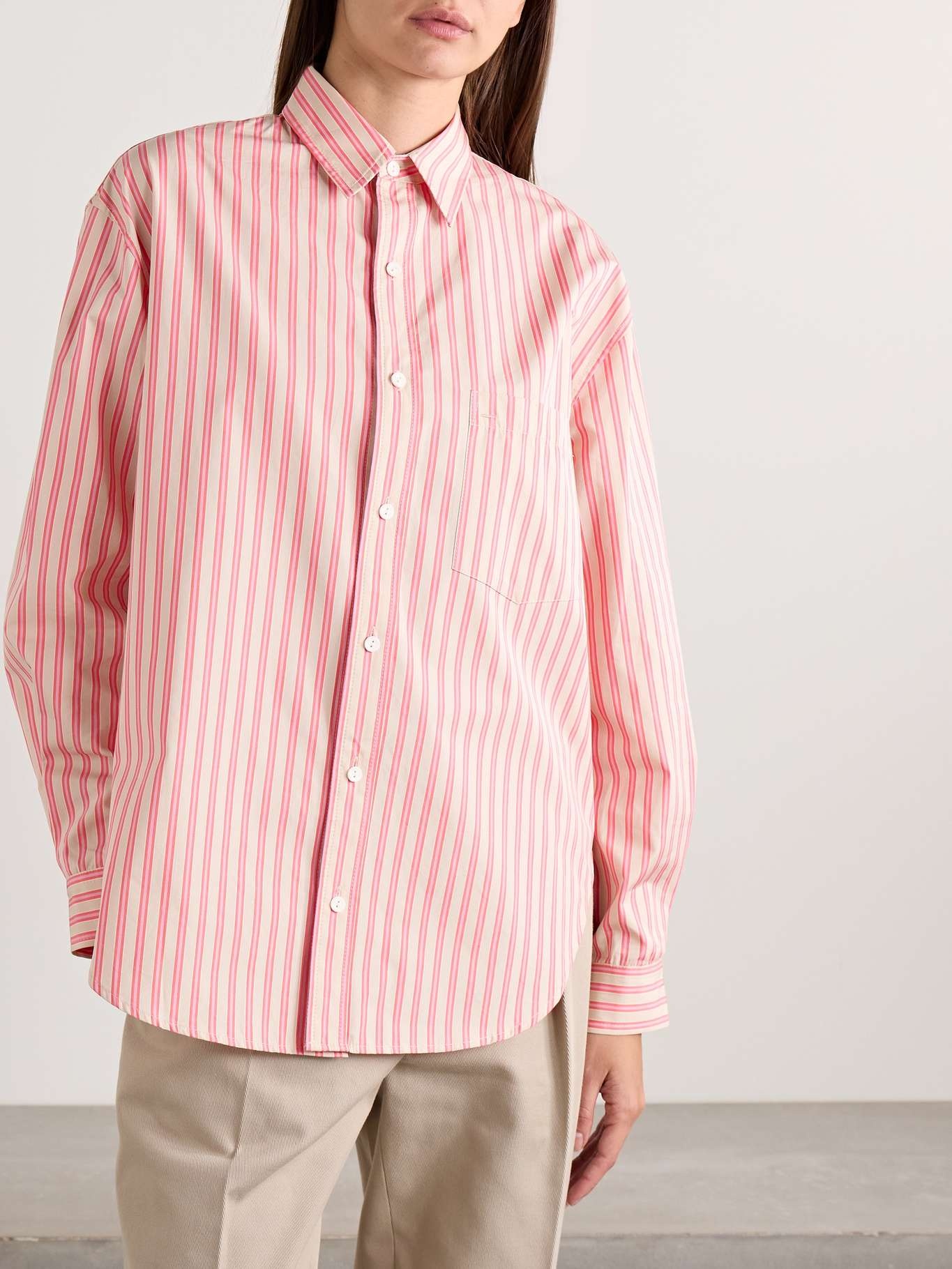 Striped organic cotton-poplin shirt Pink - 3