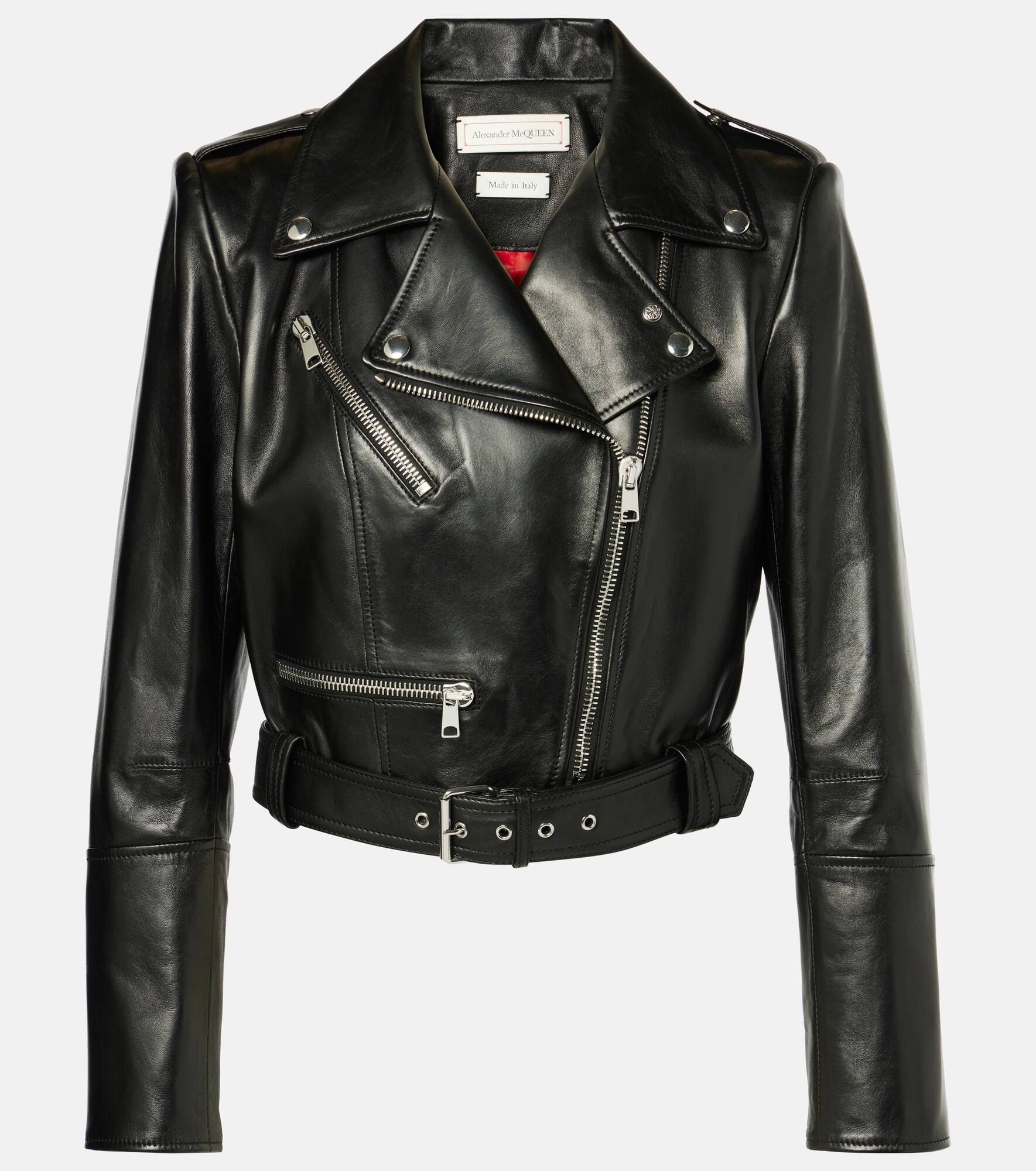 Cropped leather biker jacket - 1