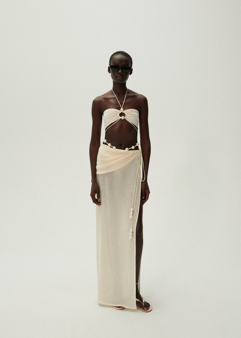 MAGDA BUTRYM Halterneck pearl bandeau top in cream outlook