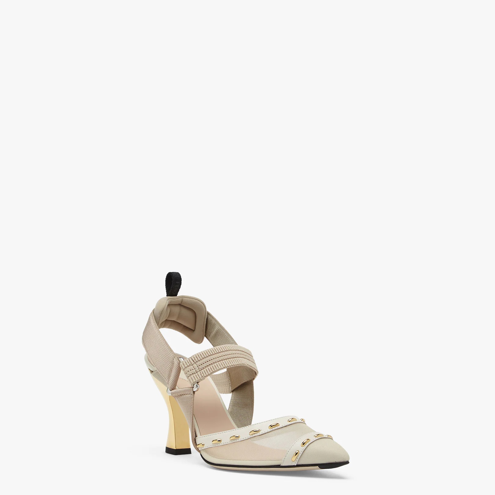 Pink mesh, high-heel slingbacks with metal stitches - 2