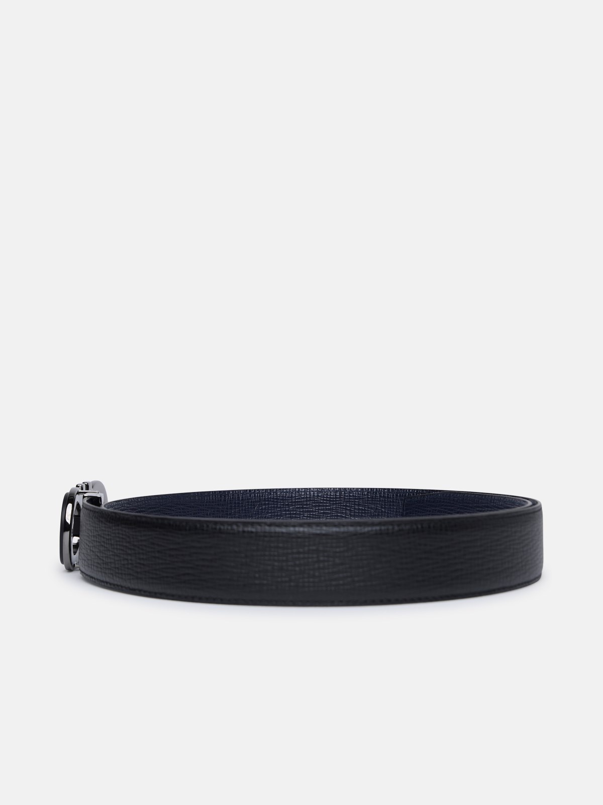 'GANCINI' BLACK AND BLUE CALF LEATHER REVERSIBLE BELT - 2