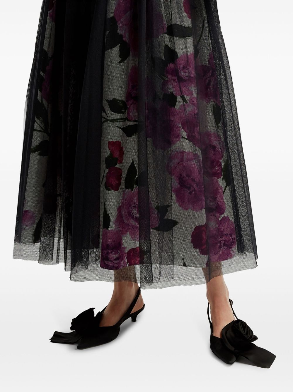 tulle-overlay floral-print midi skirt - 5