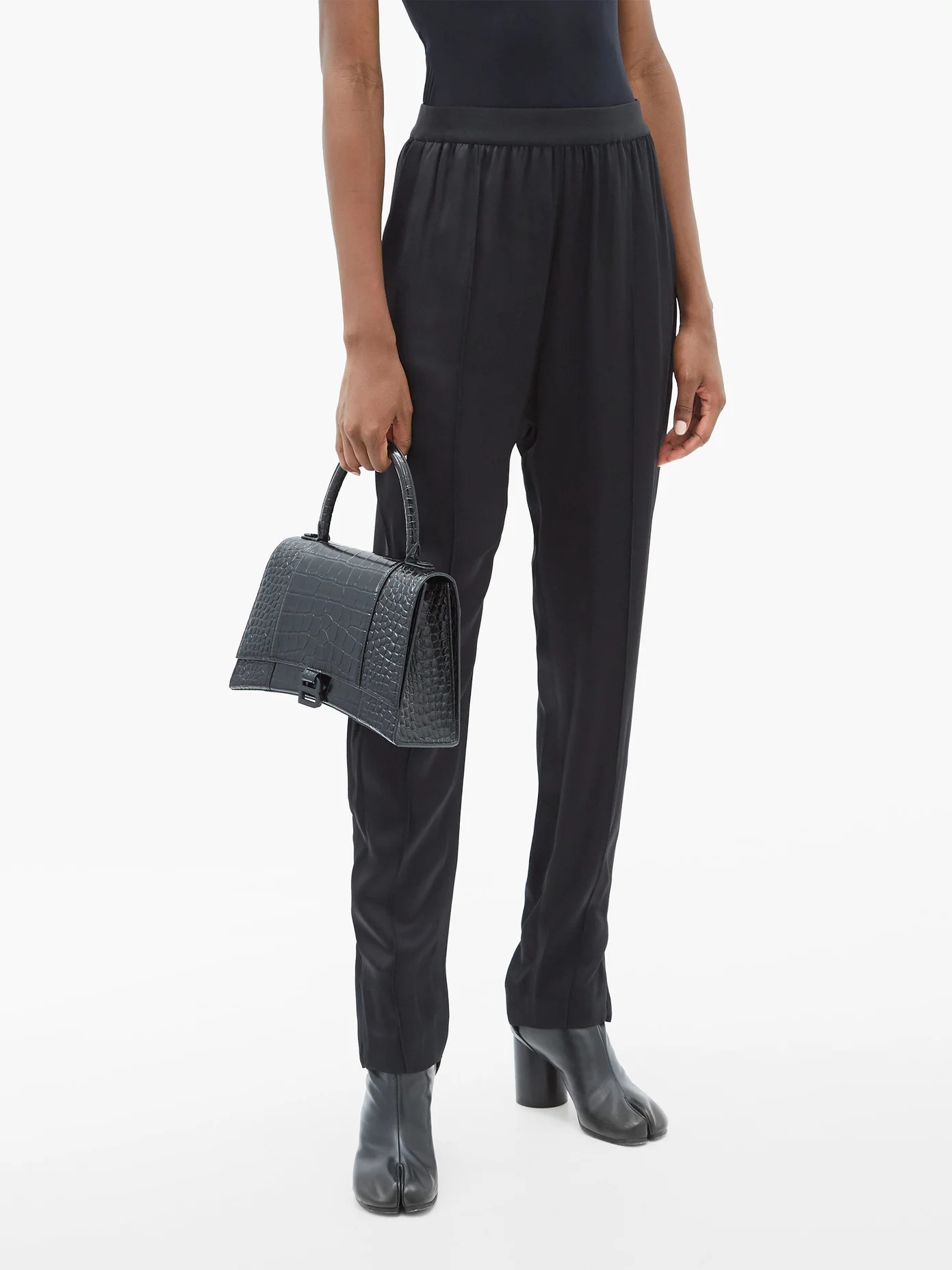 Zipped-cuff tuxedo-stripe satin tapered trousers - 6