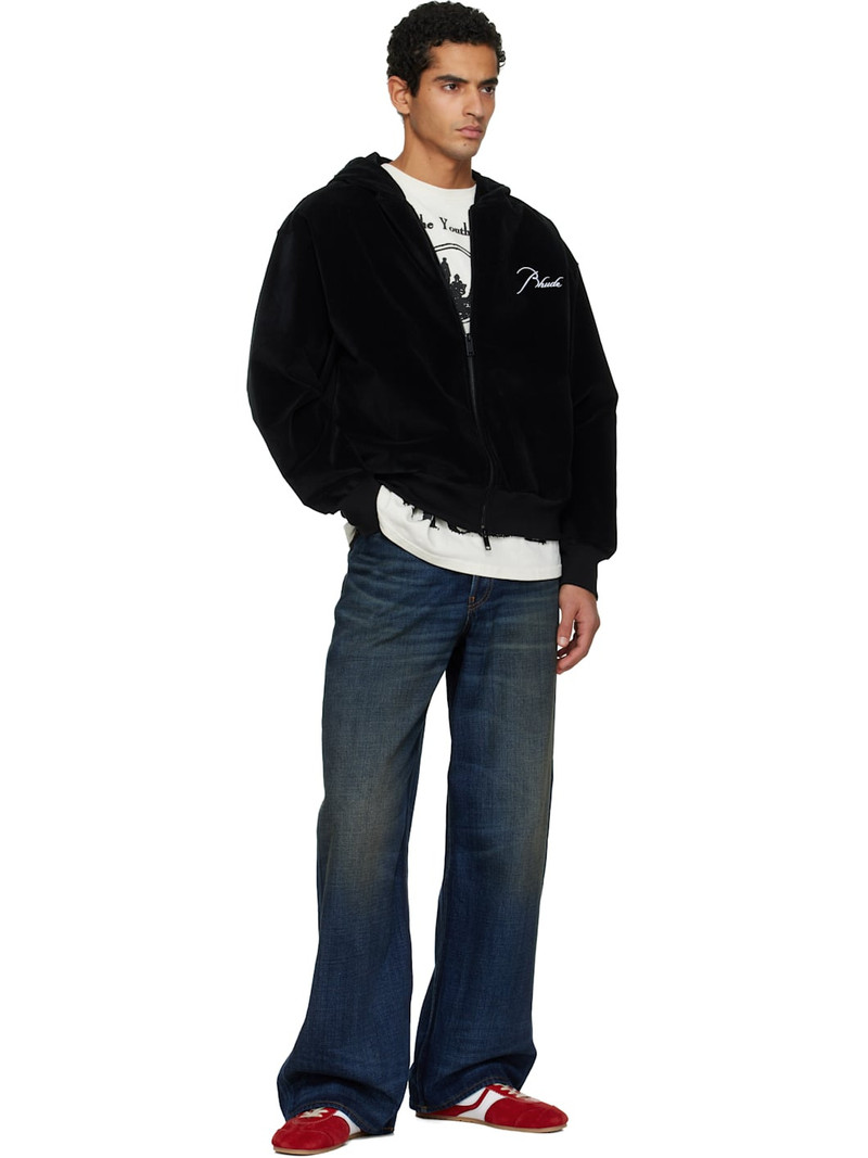 Rhude Black Velour Classique Zip-Up Hoodie outlook
