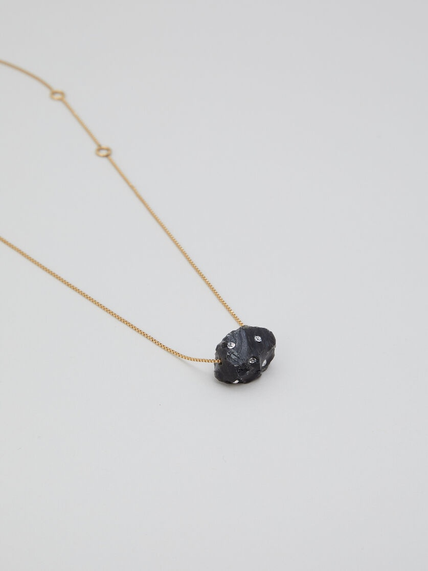 BLACK OBSIDIAN SINGLE-STONE NECKLACE WITH RHINESTONE POLKA DOTS - 3