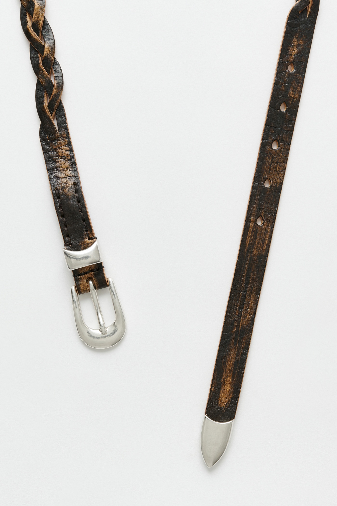 2 cm Braided Belt Vintage Black Leather - 2