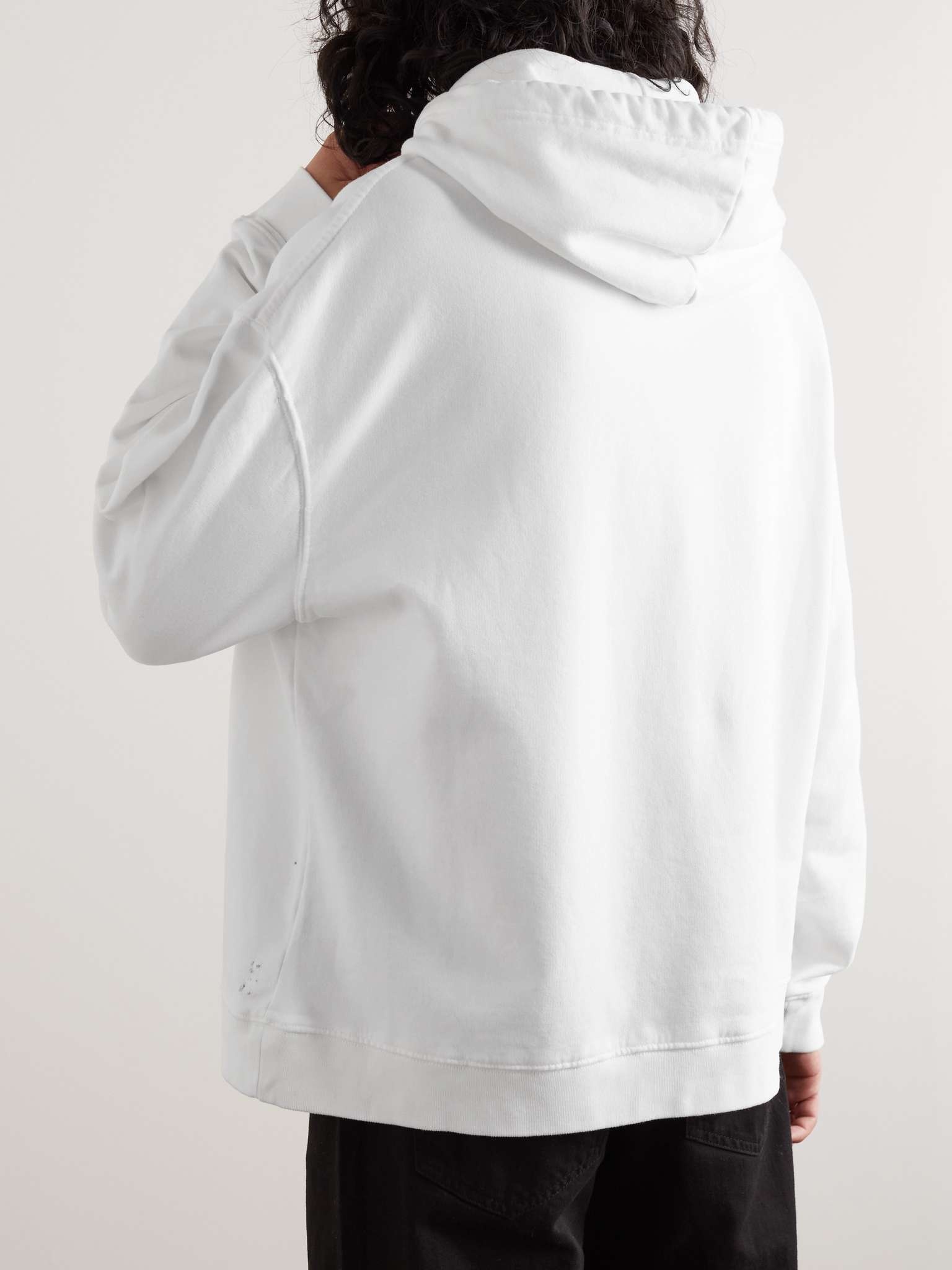 Leather-Trimmed Distressed Logo-Print Cotton-Jersey Hoodie - 4