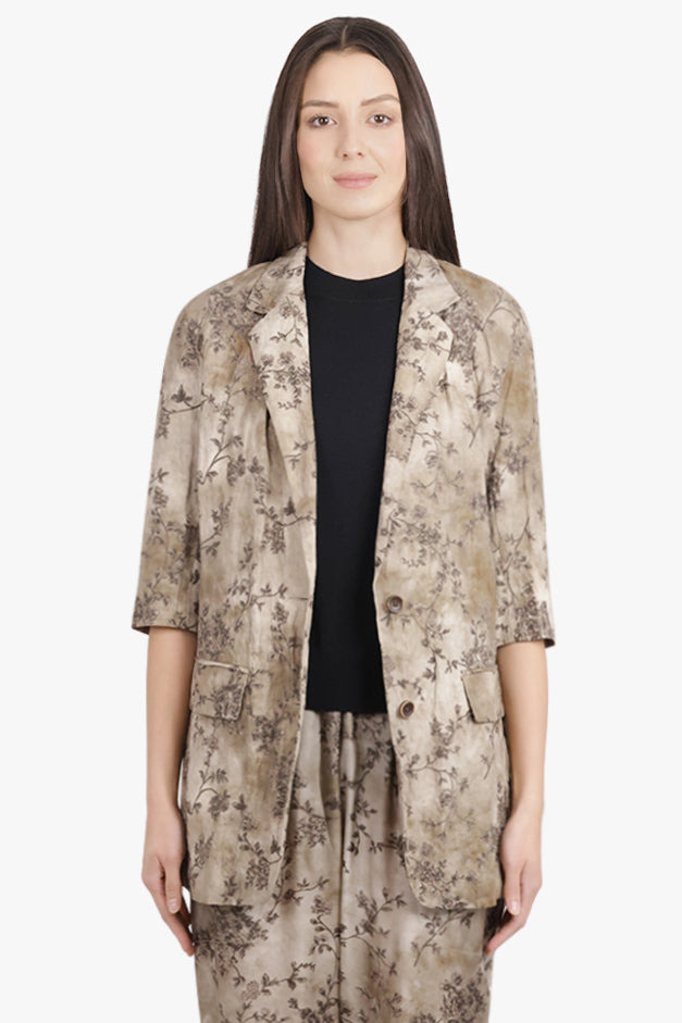 KALY FLORAL PRINT RELAXED CRINKLE JACKET | SMOKE WHITE/GREY - 3