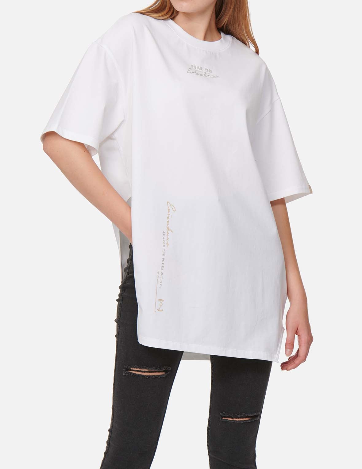 Multi Logo Foil Print Asymmetric T-Shirt - 4