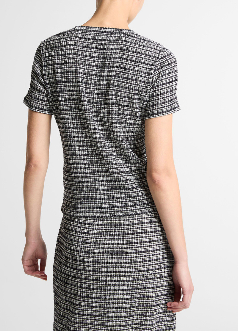 Vince Plaid Grid-Knit Short-Sleeve Crew Neck Top outlook