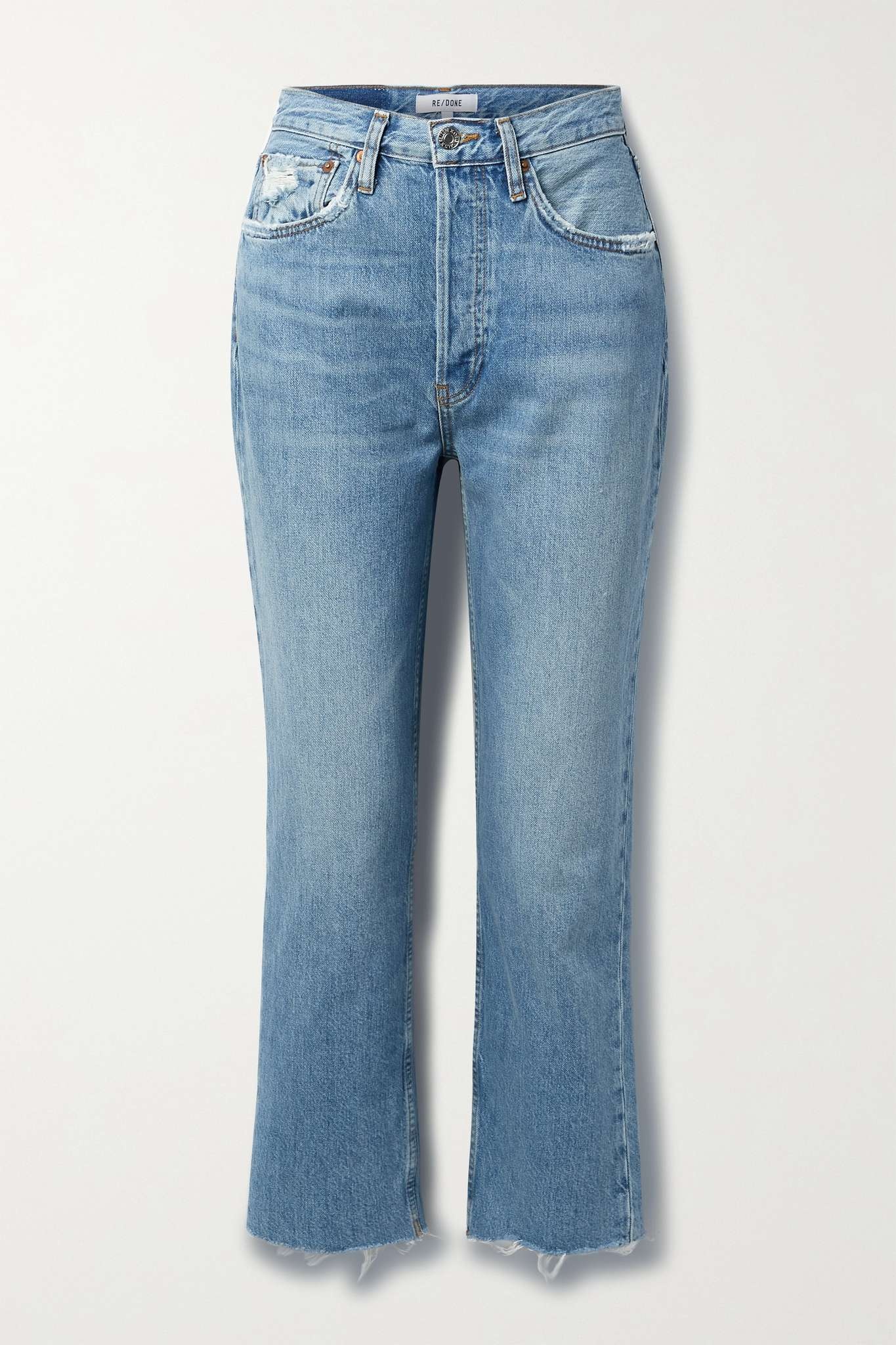 70s High Rise Stove Pipe distressed straight-leg jeans - 1