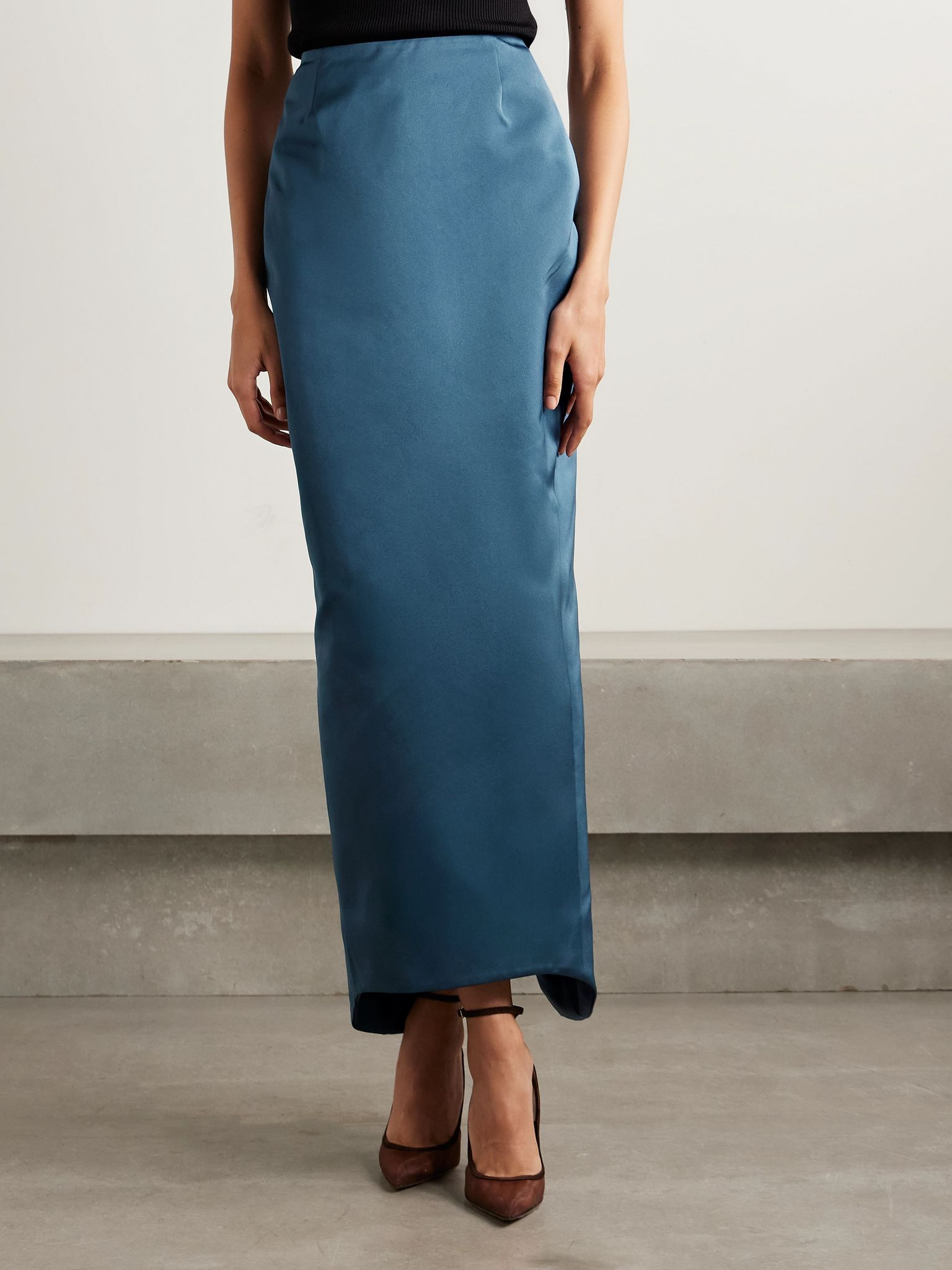 Wasp recycled duchesse-satin maxi skirt Navy - 3