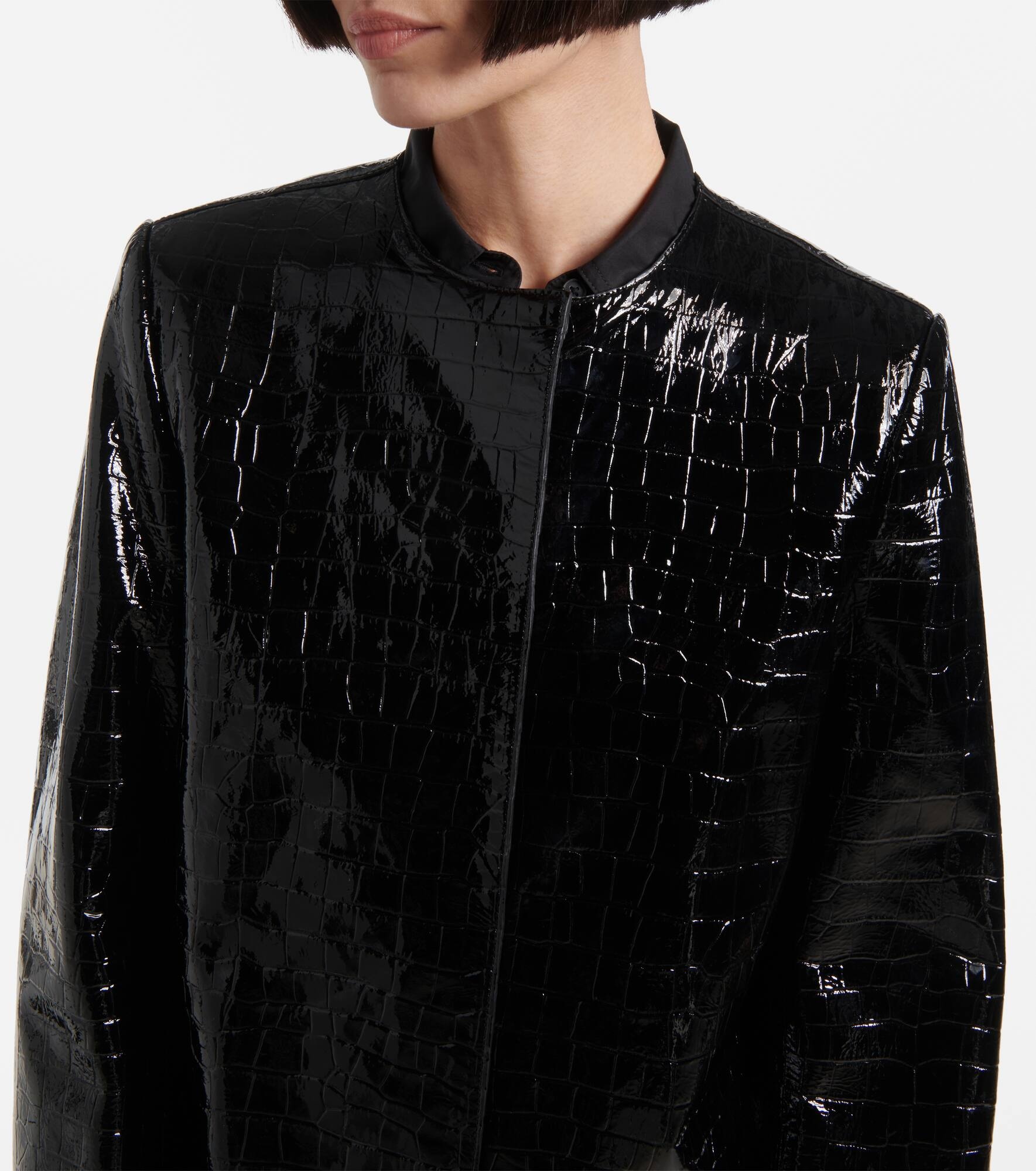 Croc-effect embossed leather coat - 4