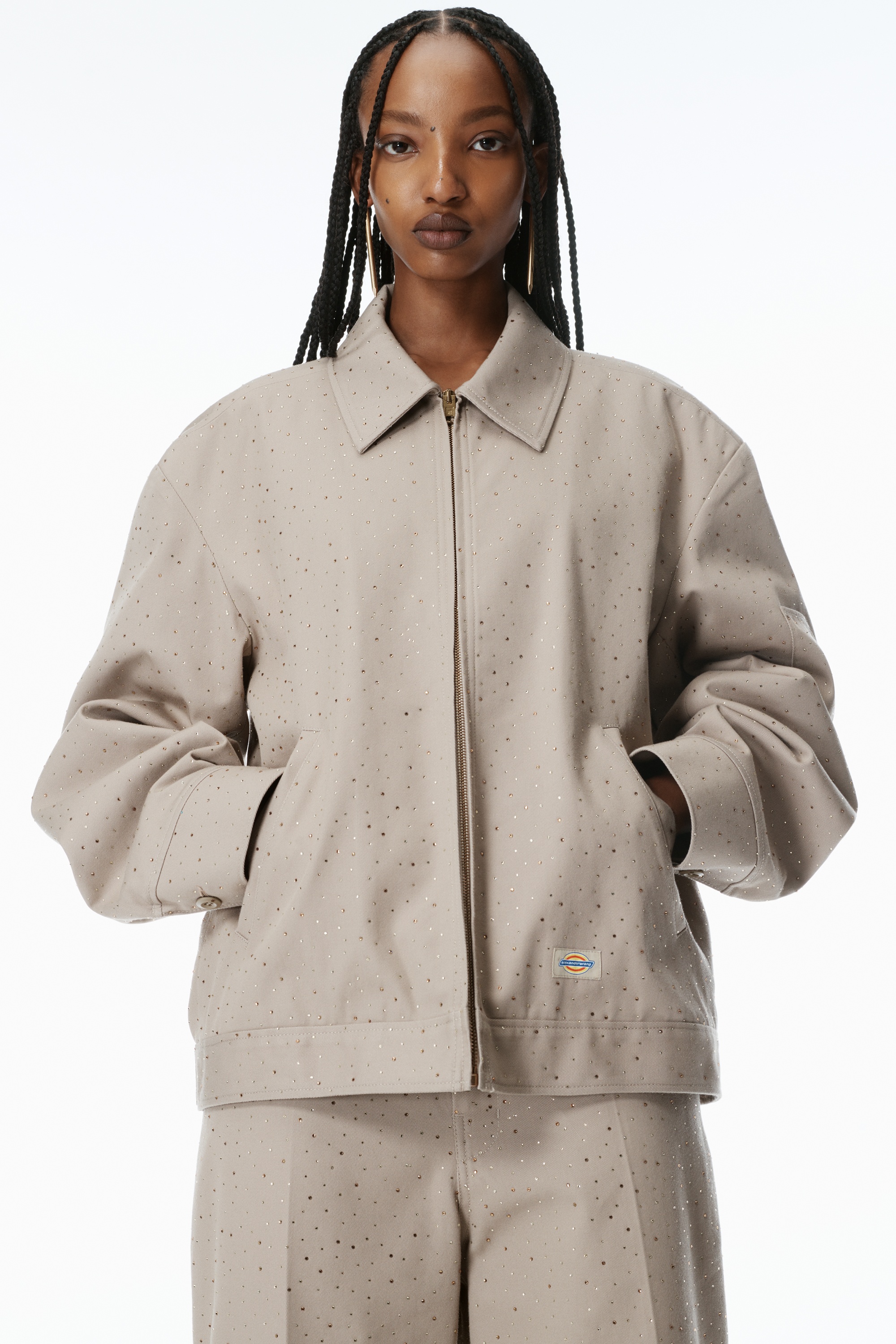 Crystal Hotfix Workwear-Inspired Jacket - 3